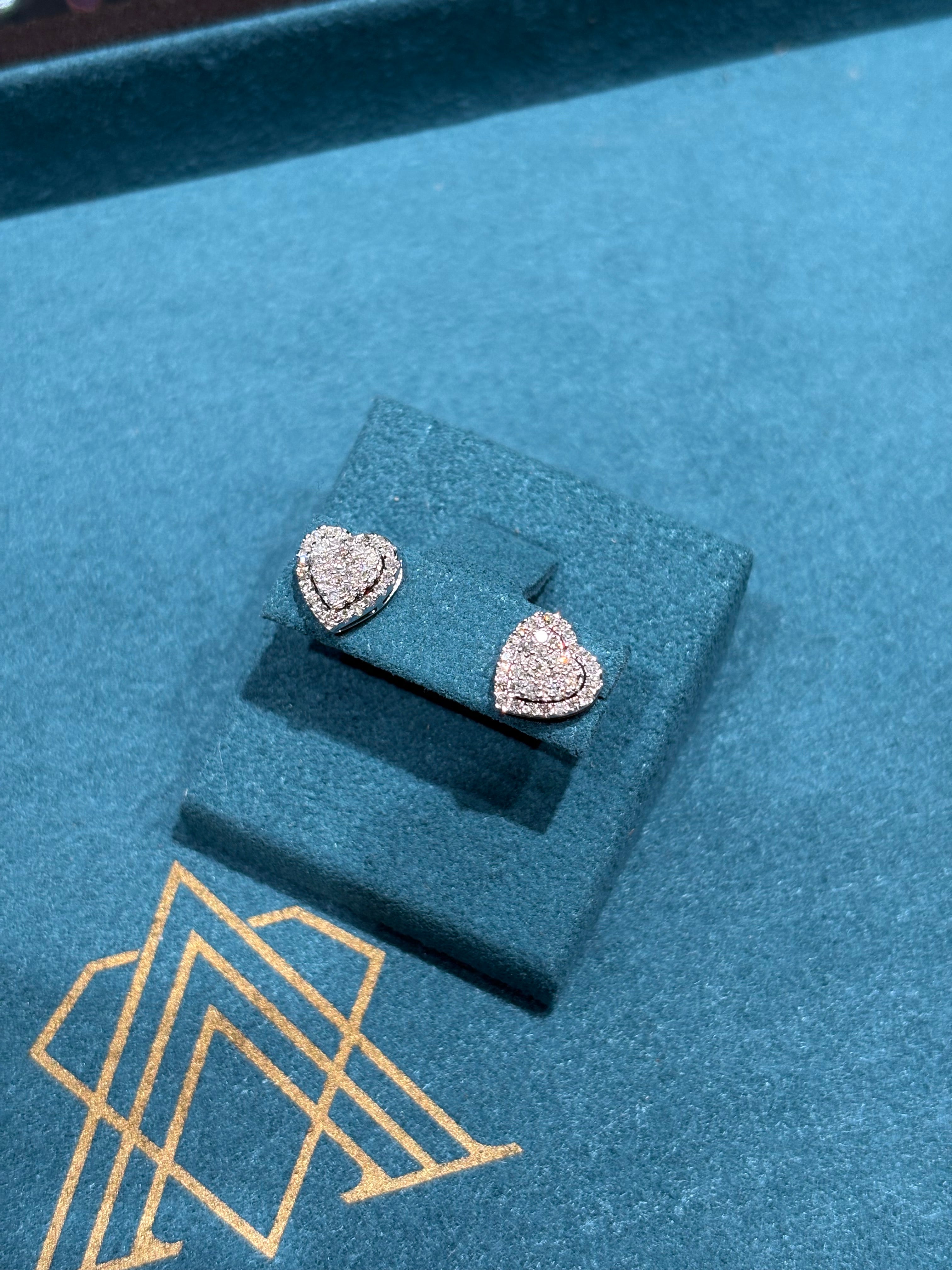 10K White Gold Heart-Shaped Diamond Cluster Stud Earrings