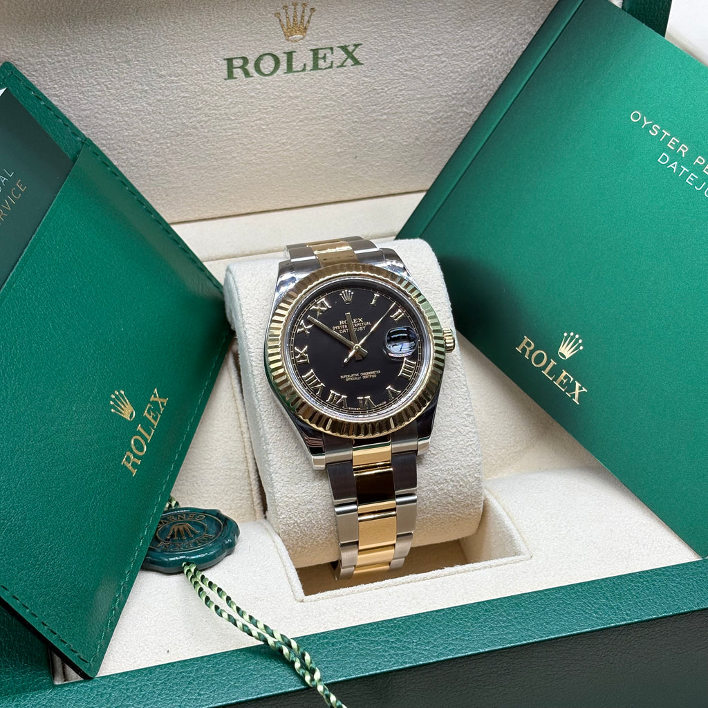 Rolex Datejust II 41mm Two Tone Black Roman Dial