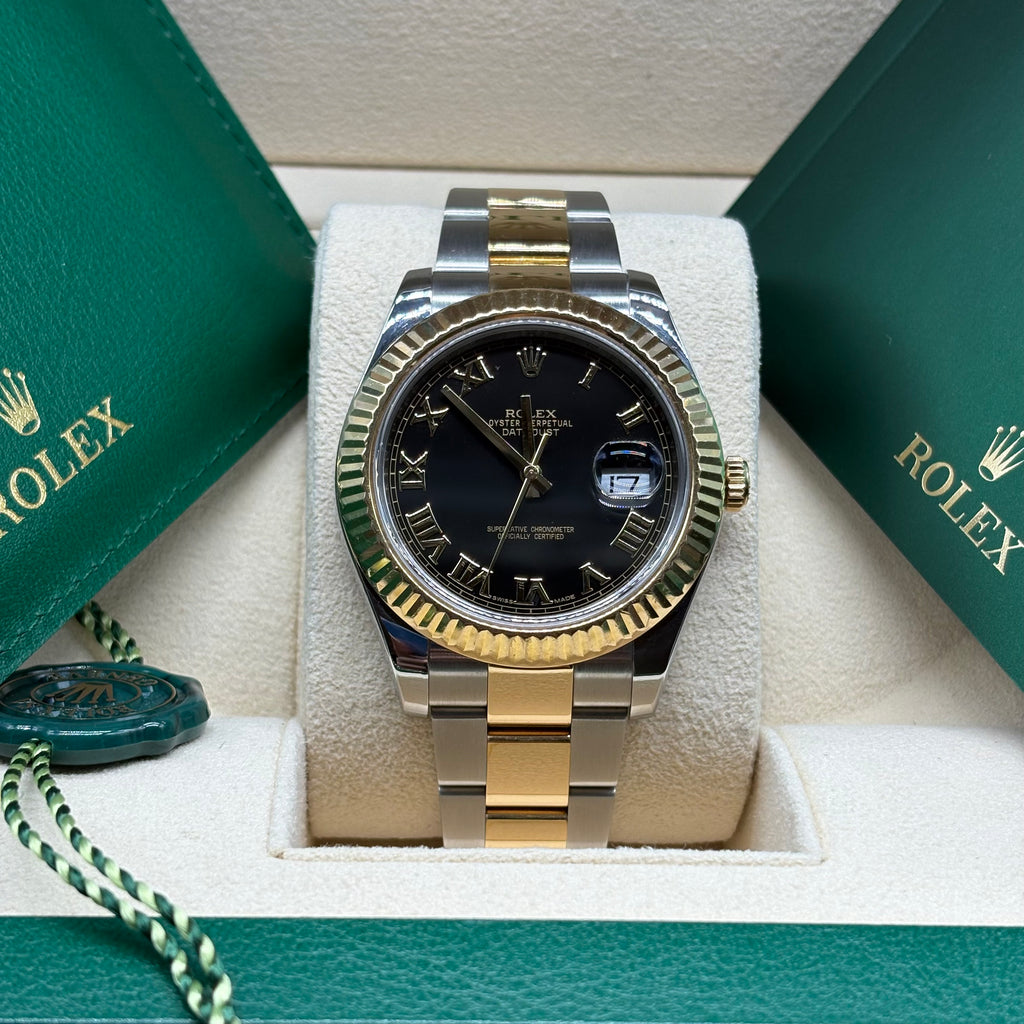 Rolex Datejust II 41mm Two Tone Black Roman Dial