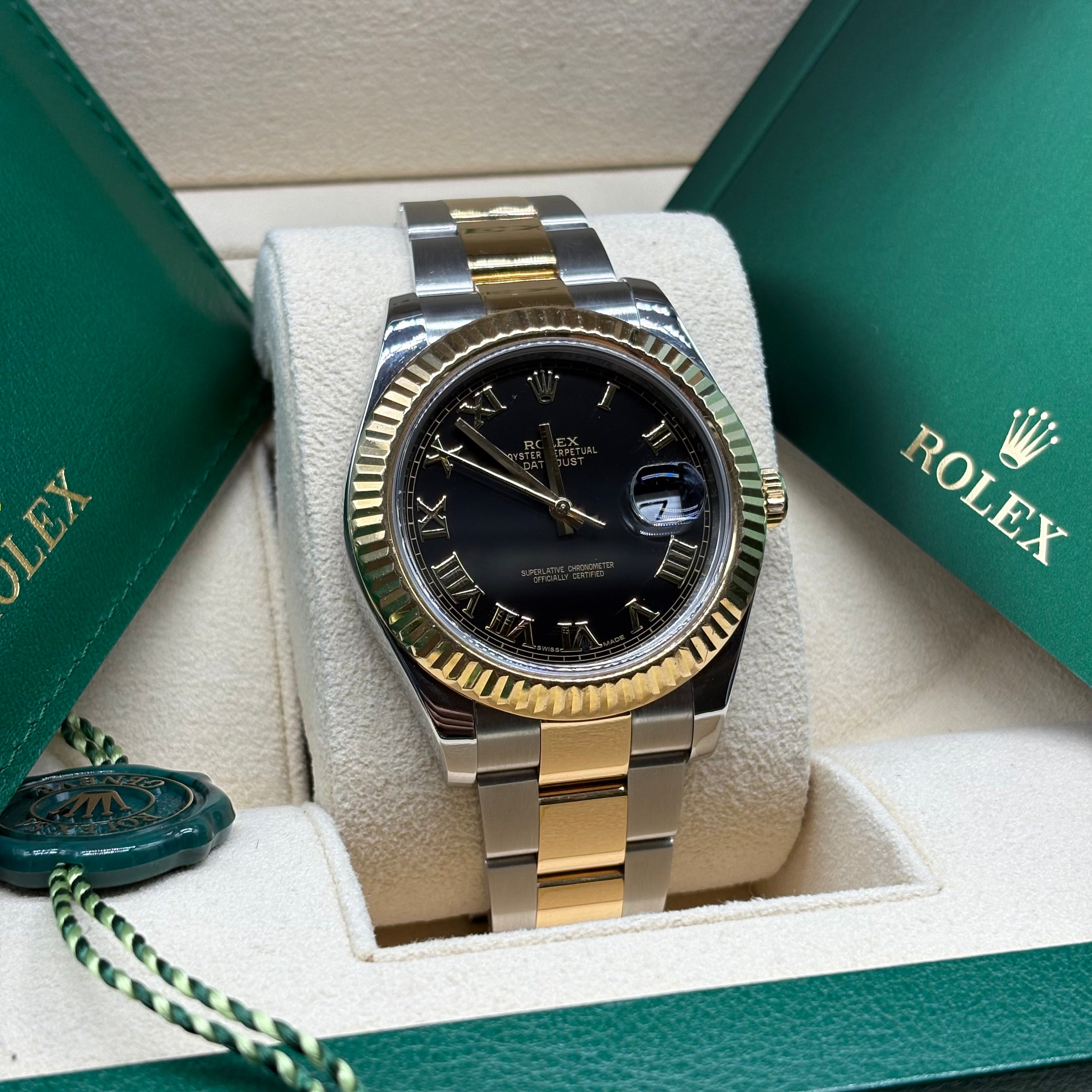 Rolex Datejust II 41mm Two Tone Black Roman Dial