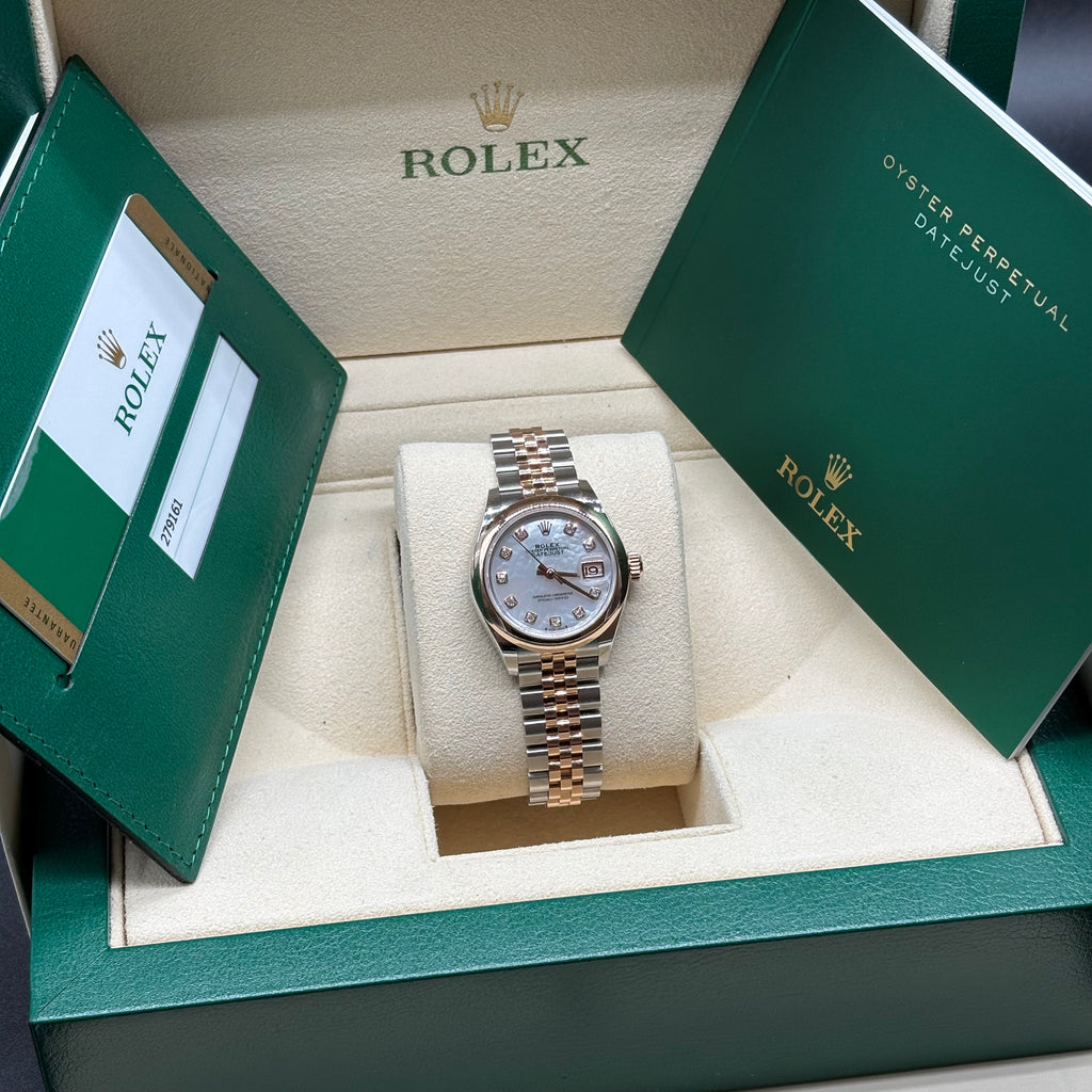 Rolex Lady-Datejust 28mm 18k Rose Gold Diamond MOP Dial 279171 Complete Set