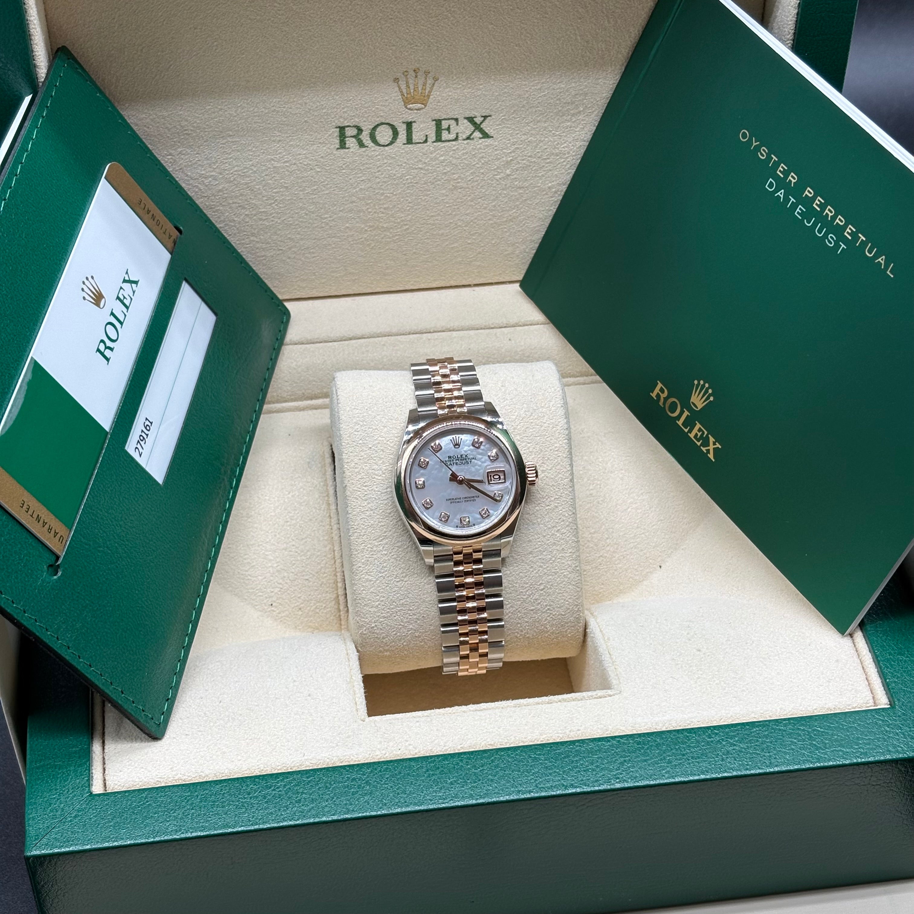 Rolex Lady-Datejust 28mm 18k Rose Gold Diamond MOP Dial 279171 Complete Set