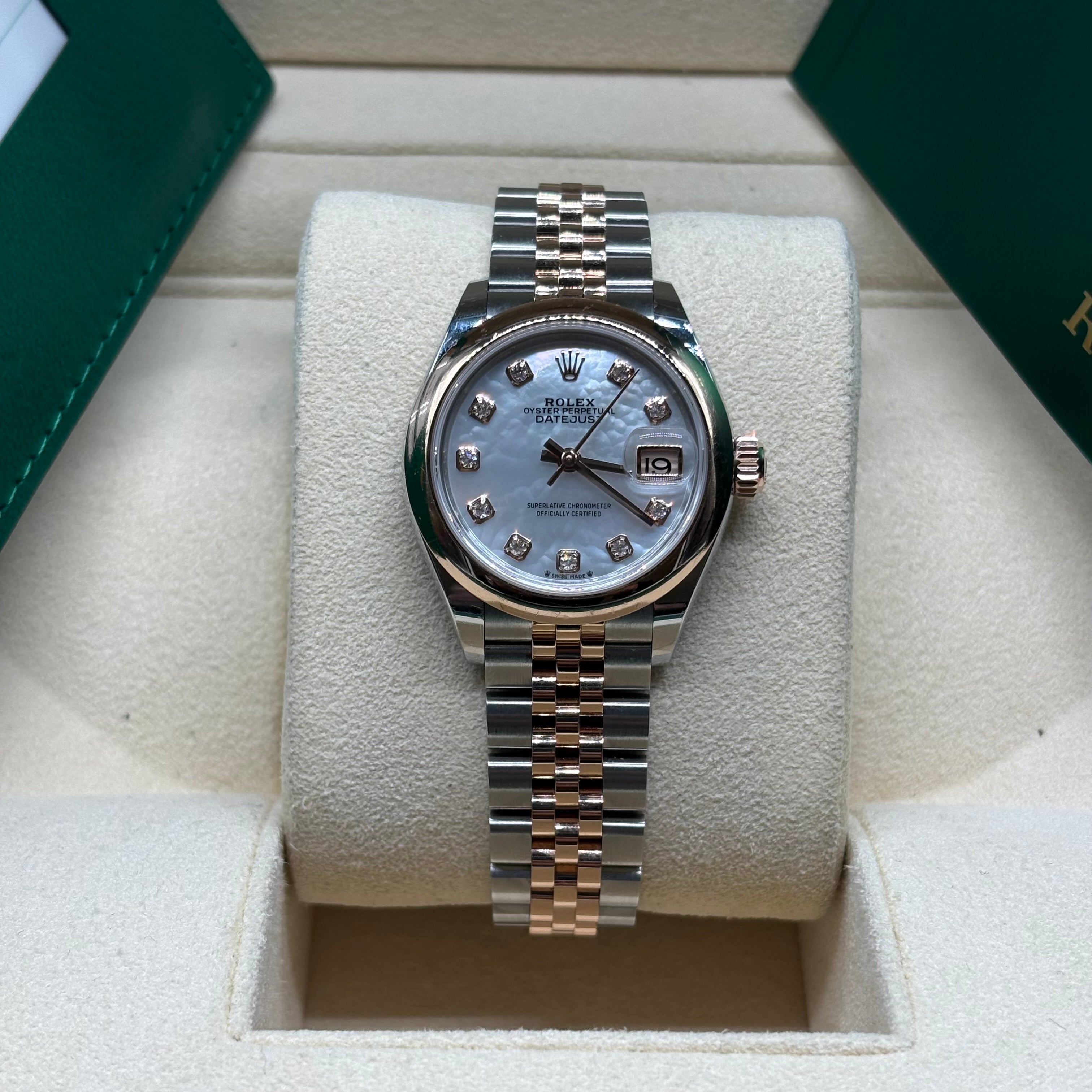 Rolex Lady-Datejust 28mm 18k Rose Gold Diamond MOP Dial 279171 Complete Set