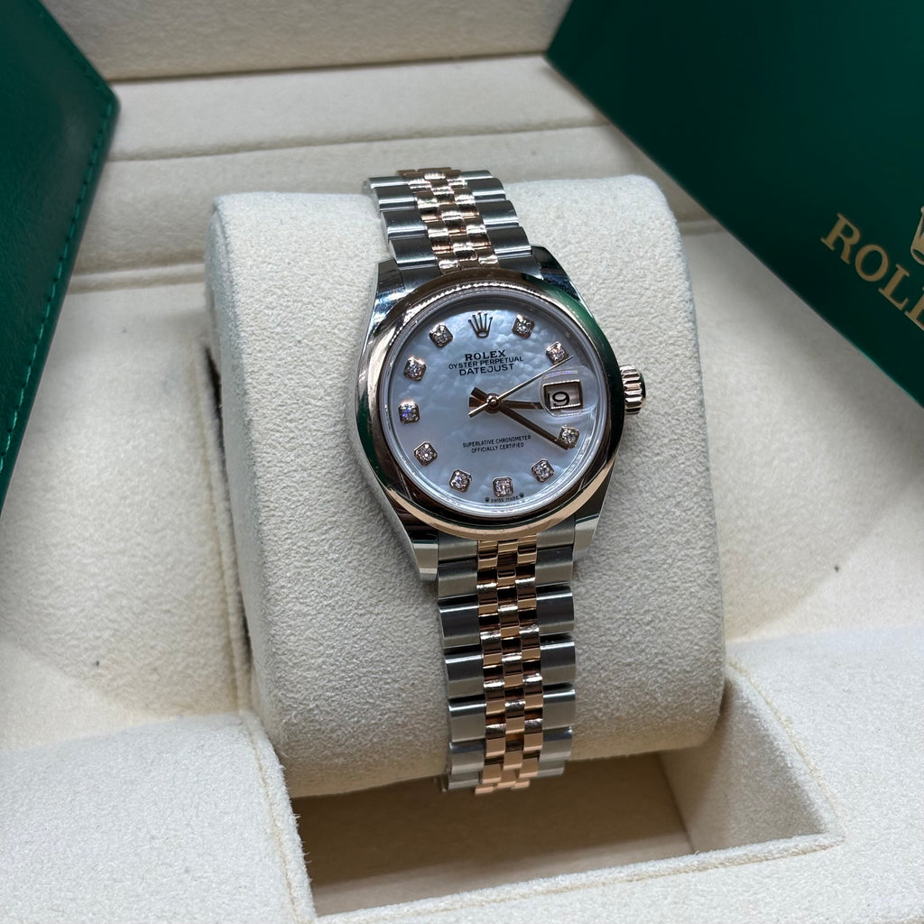 Rolex Lady-Datejust 28mm 18k Rose Gold Diamond MOP Dial 279171 Complete Set