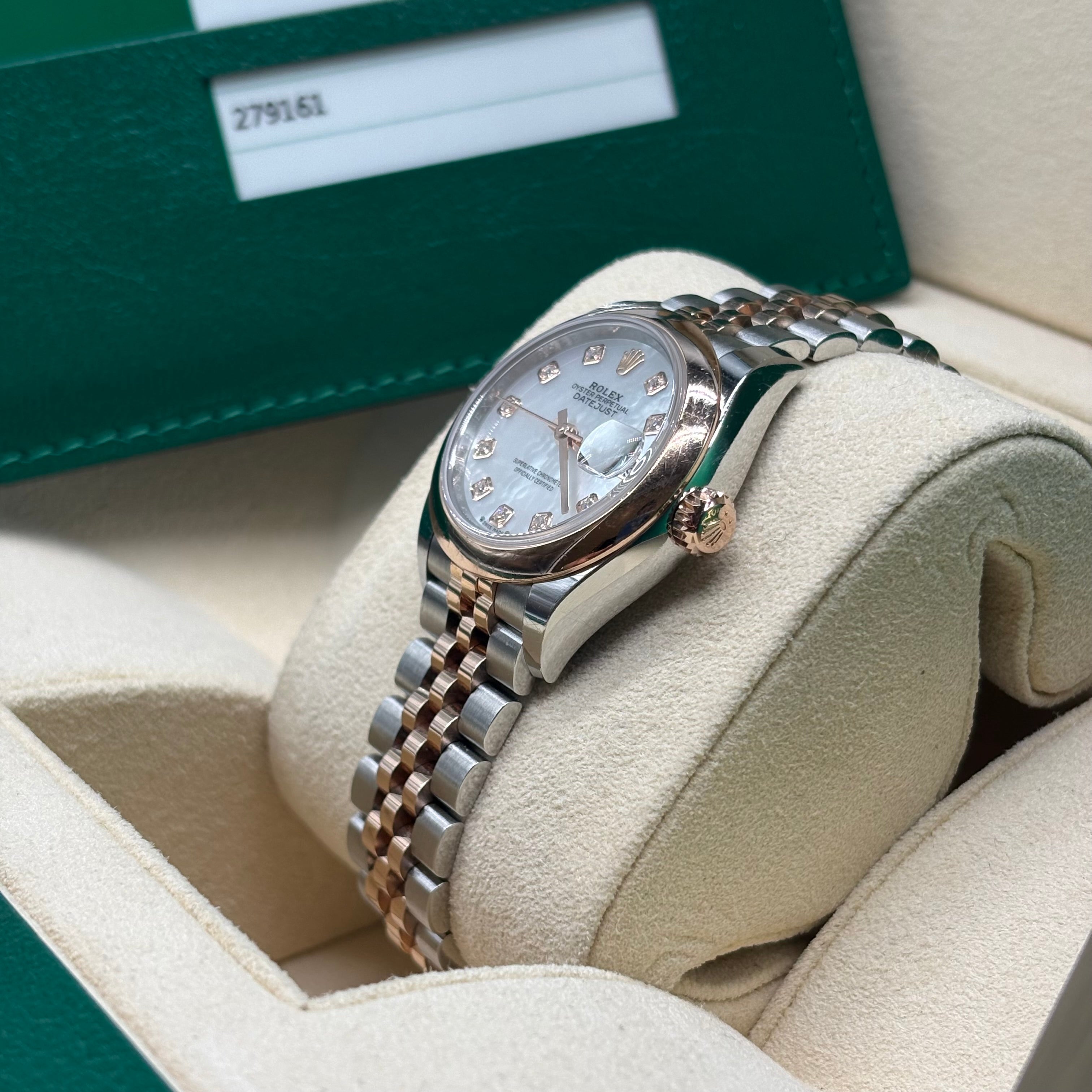 Rolex Lady-Datejust 28mm 18k Rose Gold Diamond MOP Dial 279171 Complete Set