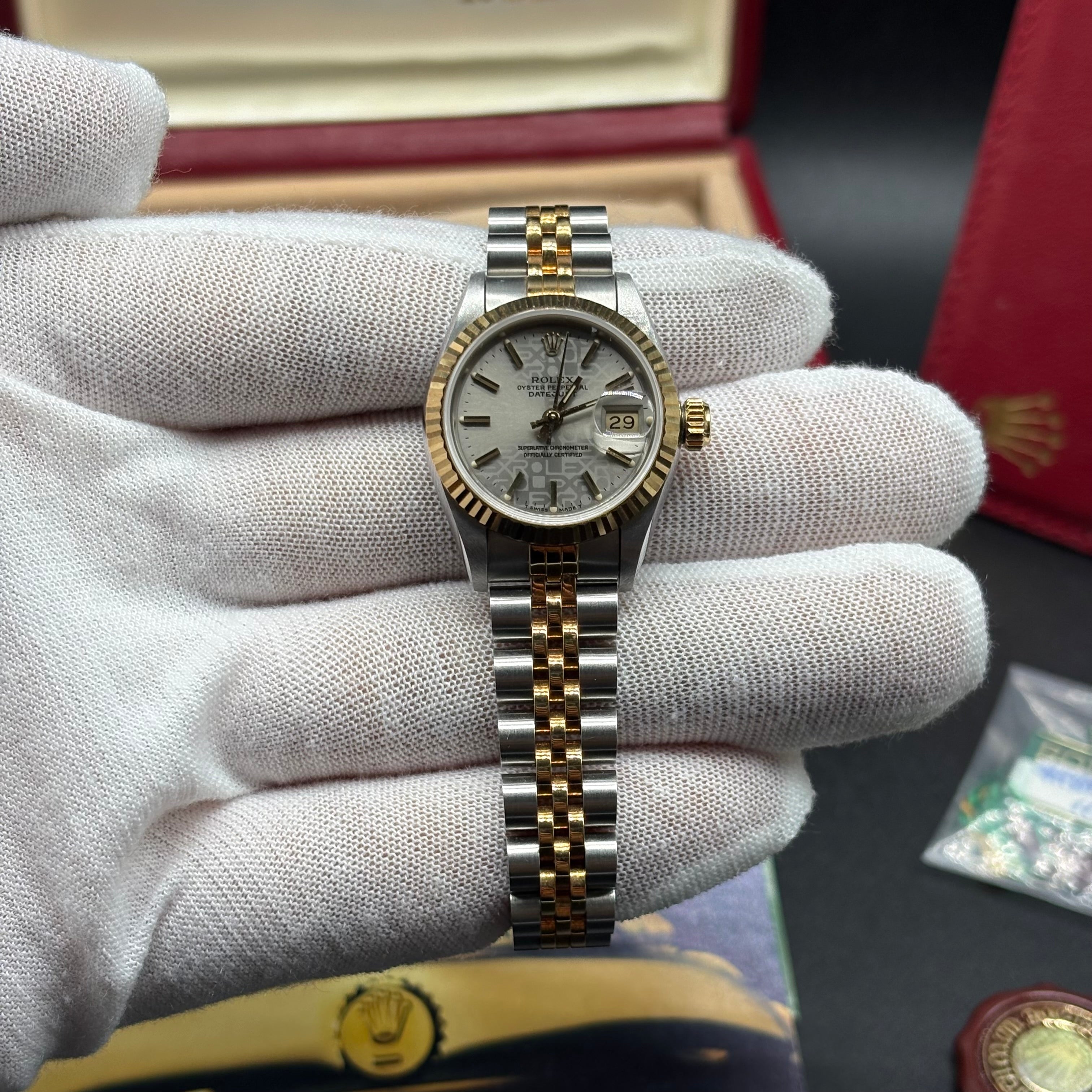 Rolex Lady-Datejust 26 Two-Tone Silver Jubilee Monogram Index Dial Watch 69173