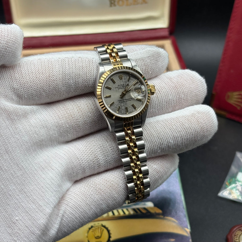 Rolex Lady-Datejust 26 Two-Tone Silver Jubilee Monogram Index Dial Watch 69173