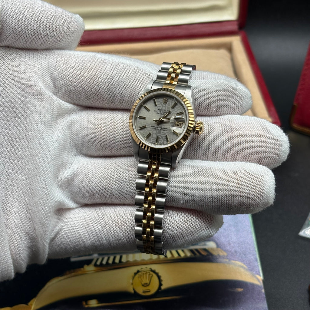 Rolex Lady-Datejust 26 Two-Tone Silver Jubilee Monogram Index Dial Watch 69173