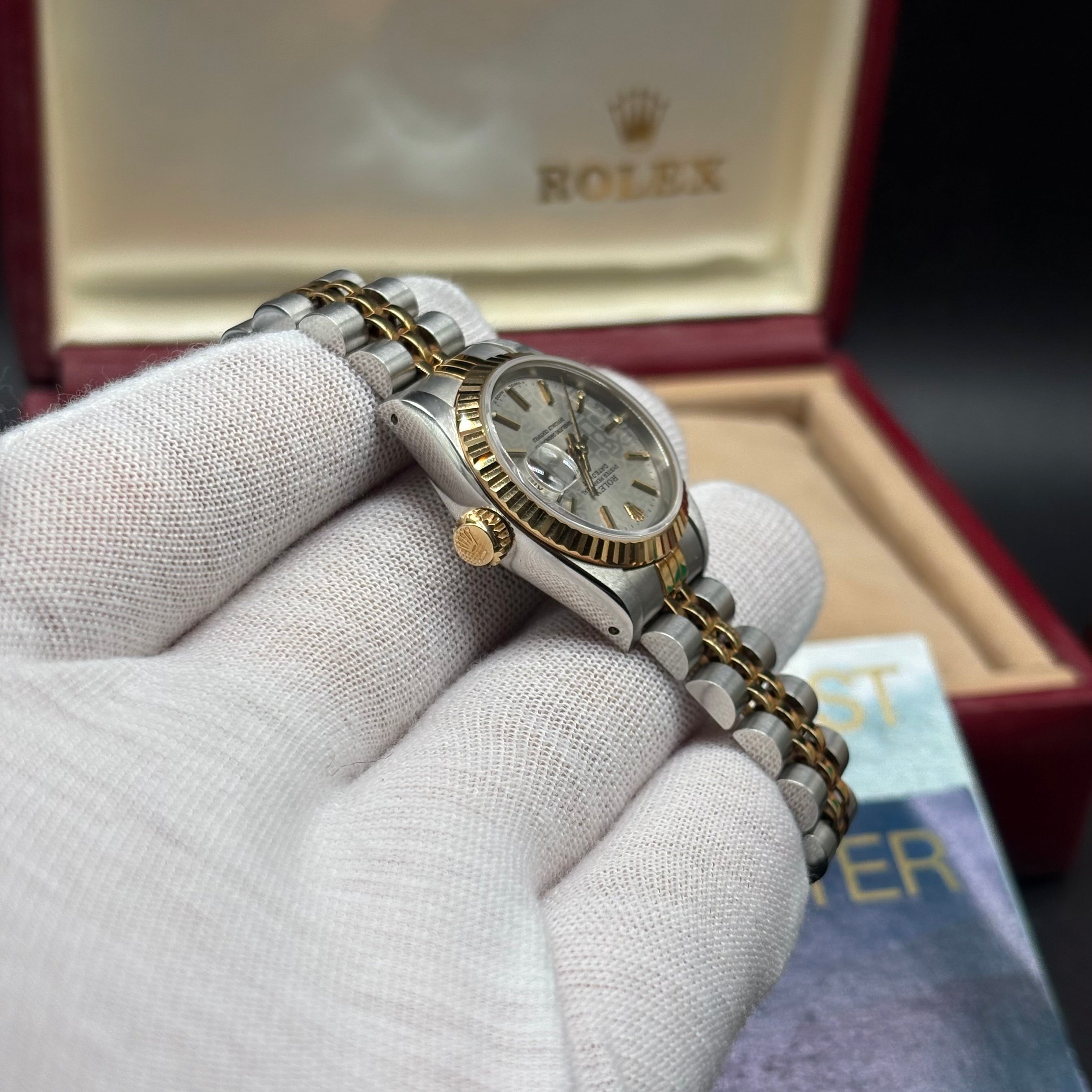 Rolex Lady-Datejust 26 Two-Tone Silver Jubilee Monogram Index Dial Watch 69173