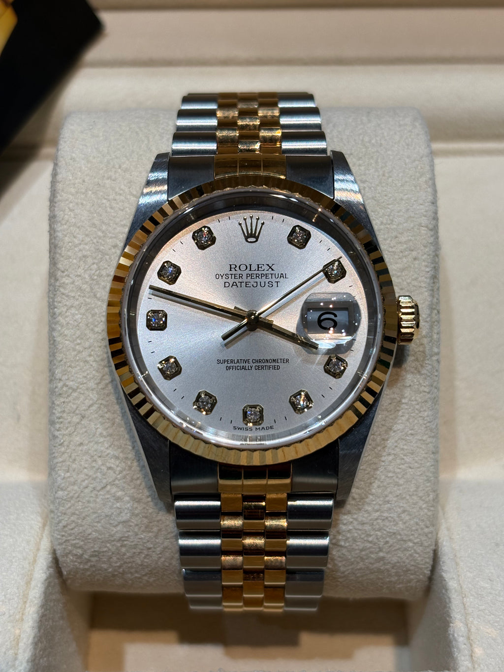 Rolex Datejust 36mm Two-Tone Stainless Steel & 18K Yellow Gold Silver Factory Diamond Dial
