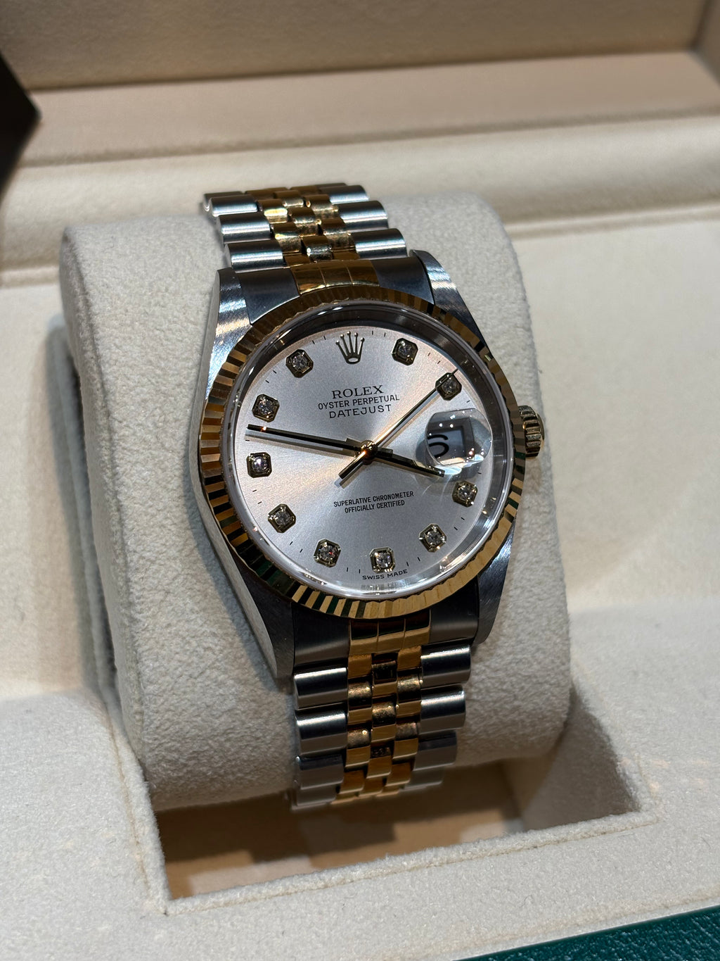 Rolex Datejust 36mm Two-Tone Stainless Steel & 18K Yellow Gold Silver Factory Diamond Dial