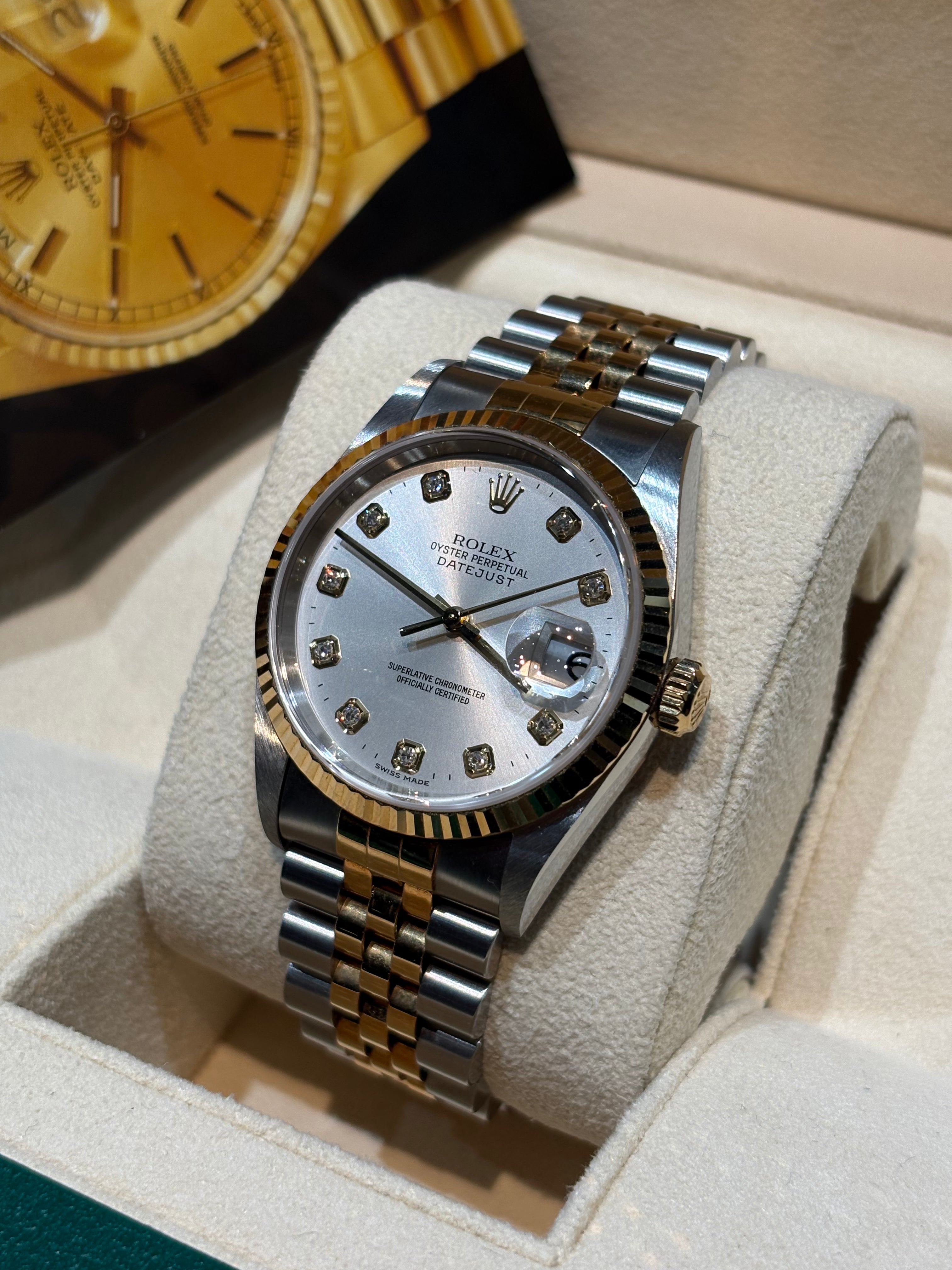 Rolex Datejust 36mm Two-Tone Stainless Steel & 18K Yellow Gold Silver Factory Diamond Dial