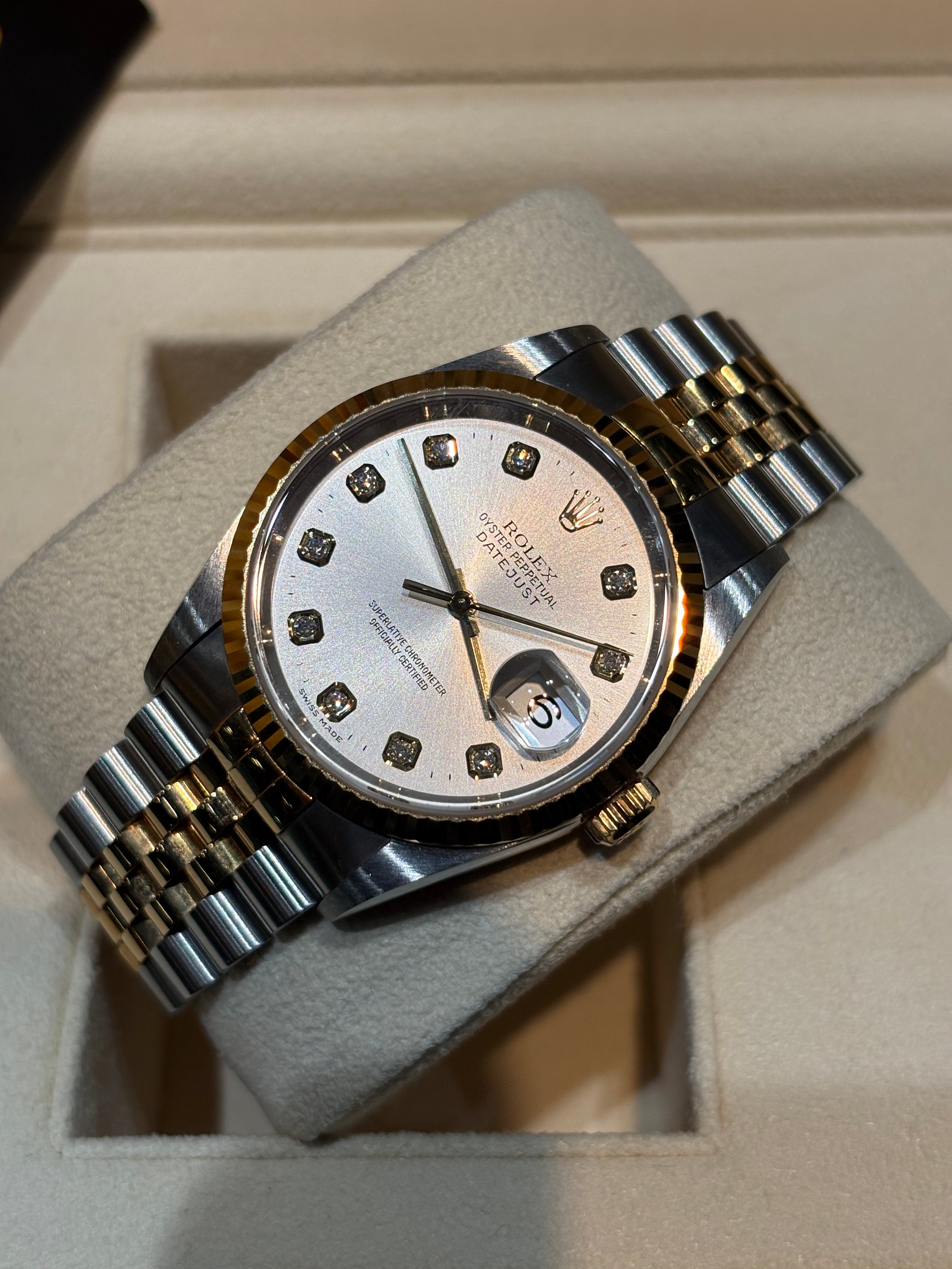 Rolex Datejust 36mm Two-Tone Stainless Steel & 18K Yellow Gold Silver Factory Diamond Dial