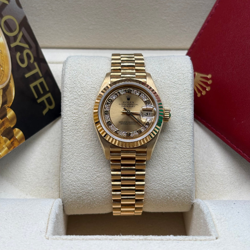 Rolex Lady-Datejust 26mm 18k Solid Gold Factory Champagne Diamond Dial 69178