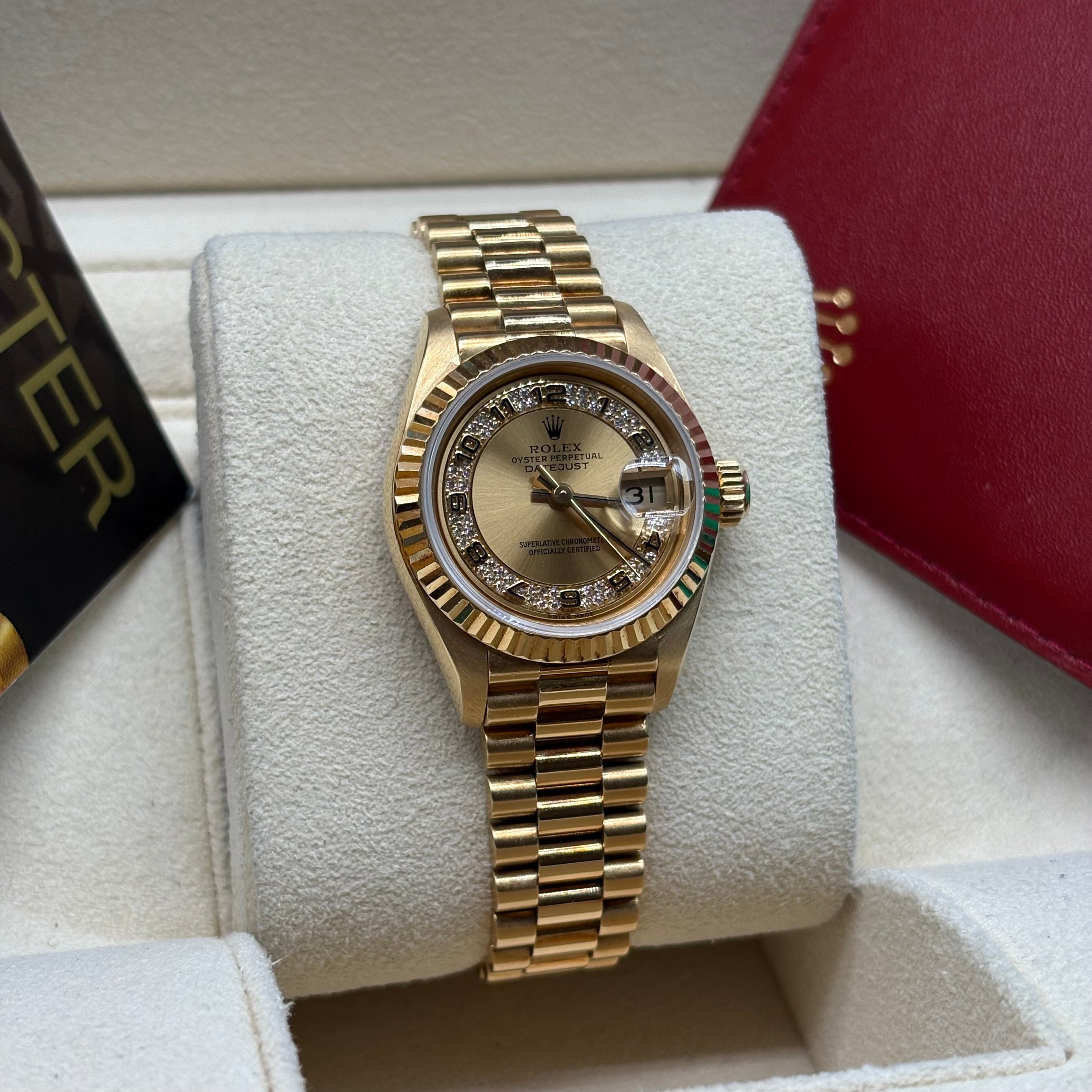 Rolex Lady-Datejust 26mm 18k Solid Gold Factory Champagne Diamond Dial 69178