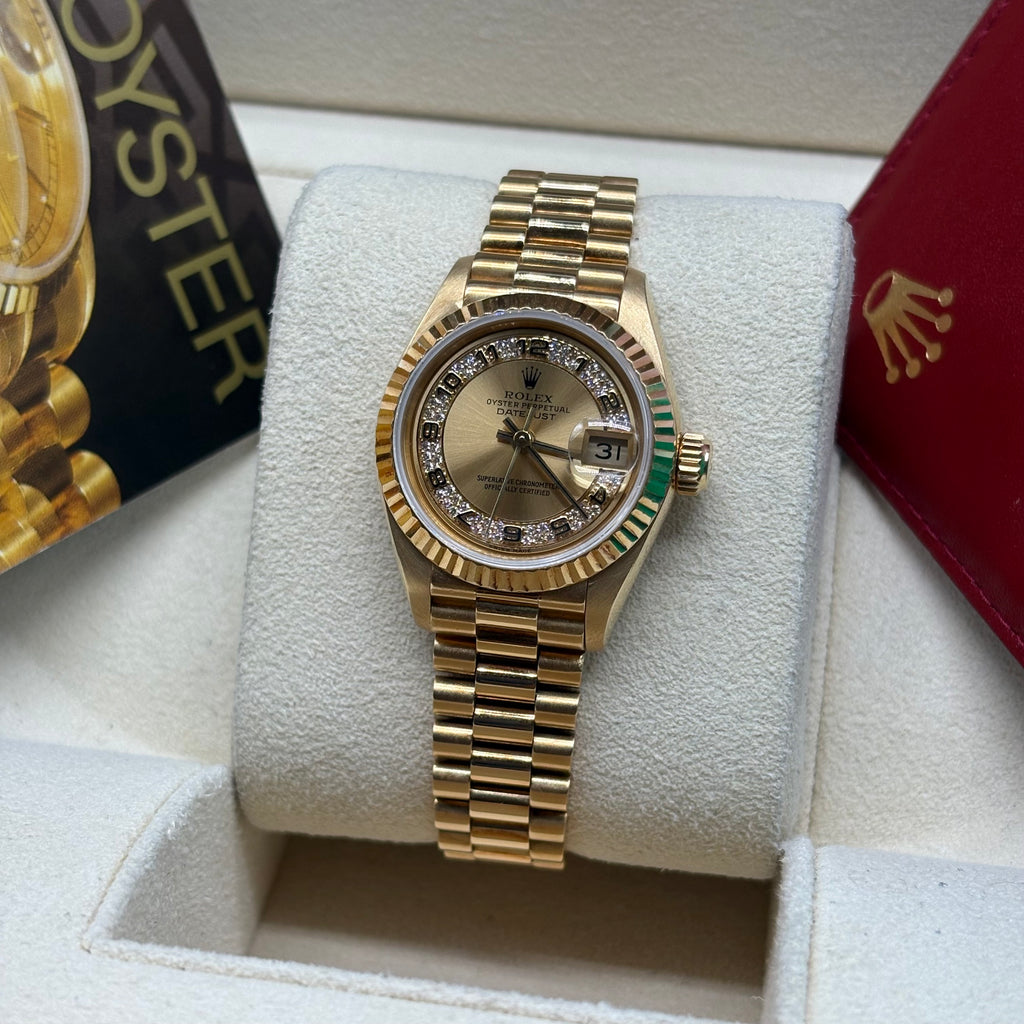 Rolex Lady-Datejust 26mm 18k Solid Gold Factory Champagne Diamond Dial 69178