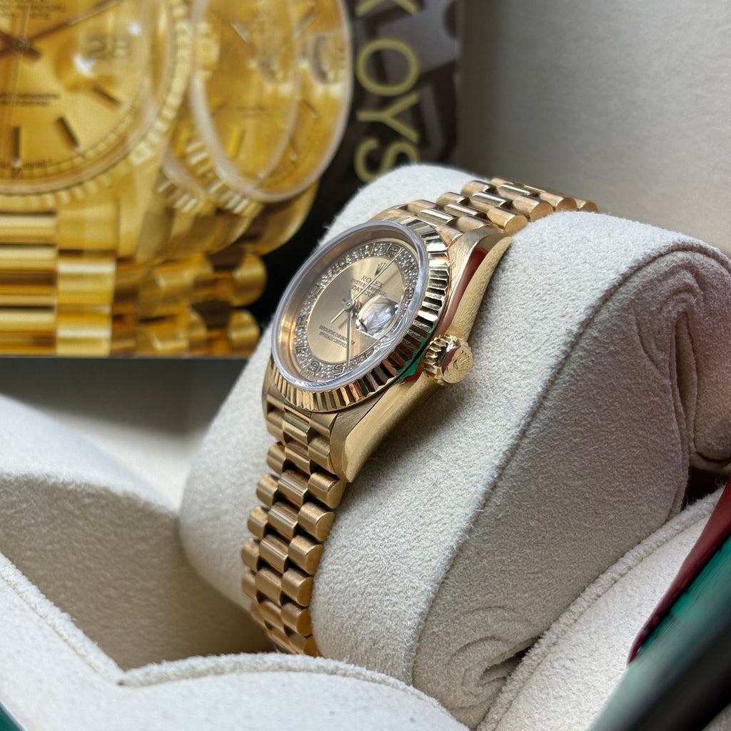 Rolex Lady-Datejust 26mm 18k Solid Gold Factory Champagne Diamond Dial 69178