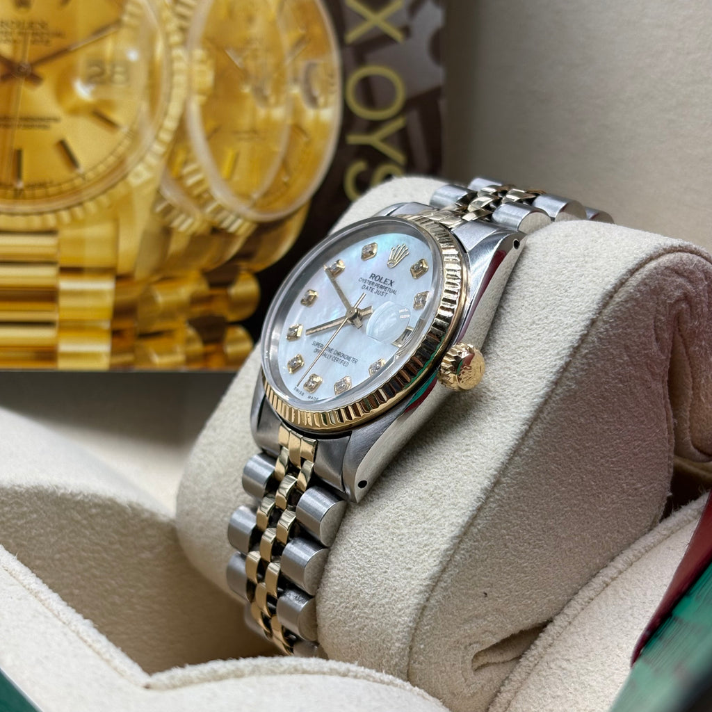 Rolex Datejust 31mm Two Tone Diamond Mother Of Pearl Dial 6827