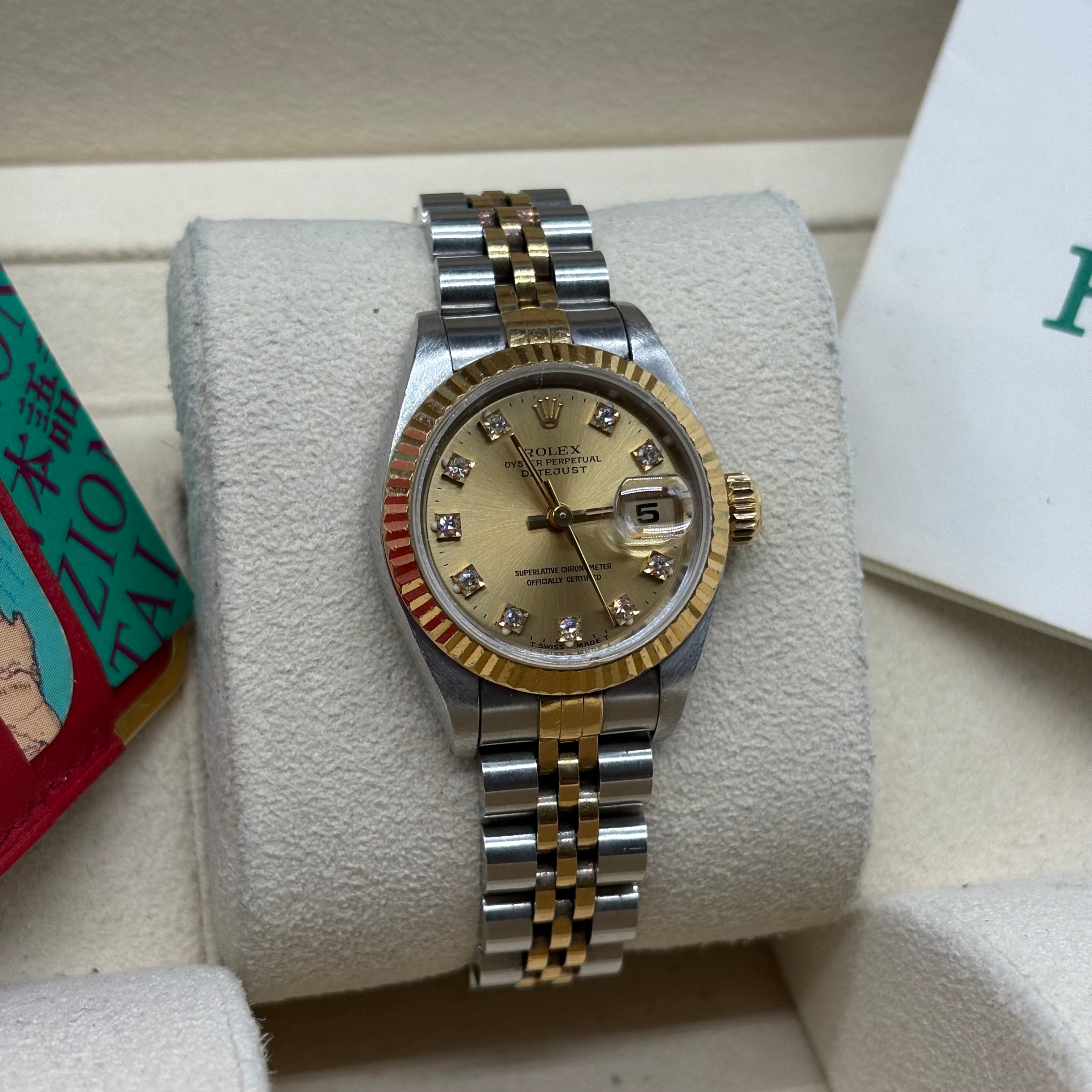 Rolex Lady-Datejust 26mm Two Tone Champagne Diamond Dial 69173 Complete Set