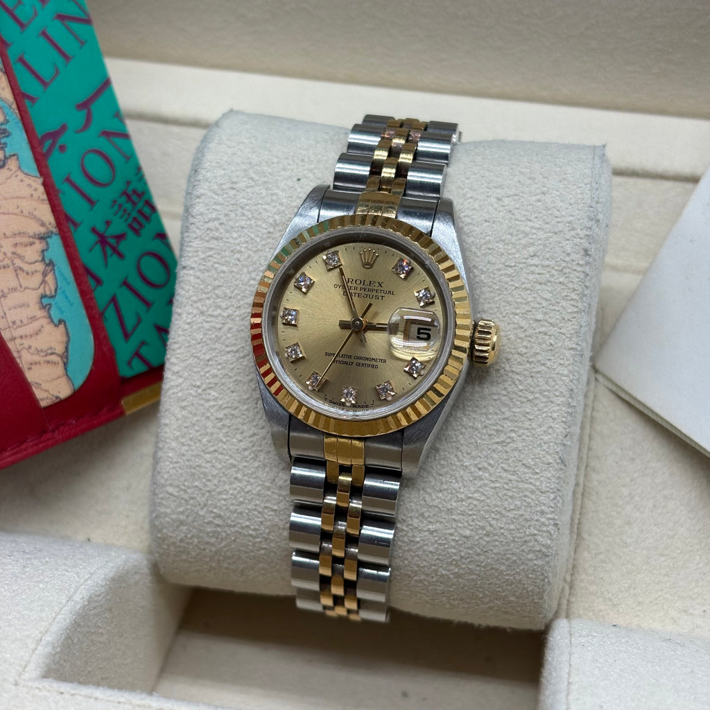 Rolex Lady-Datejust 26mm Two Tone Champagne Diamond Dial 69173 Complete Set