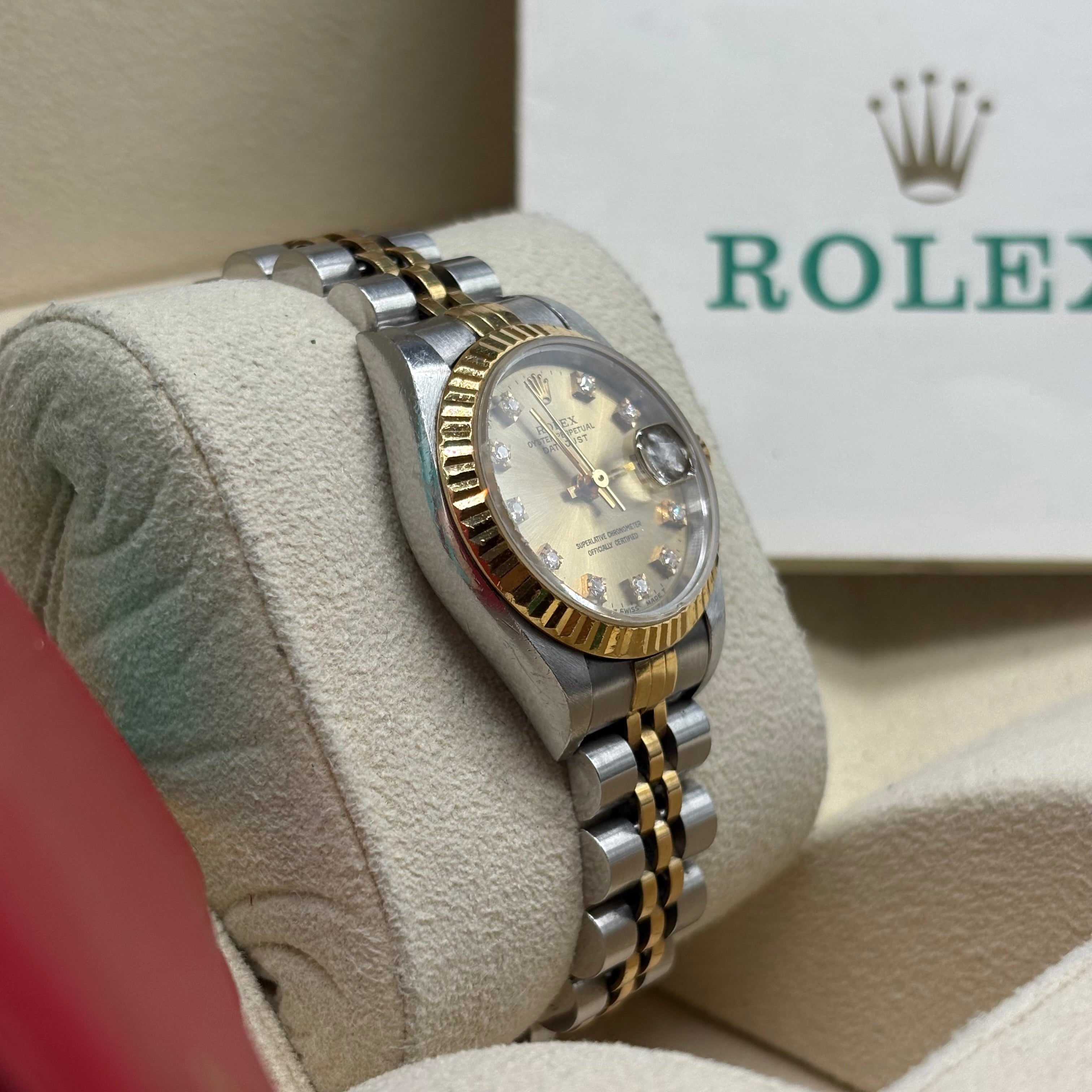 Rolex Lady-Datejust 26mm Two Tone Champagne Diamond Dial 69173 Complete Set