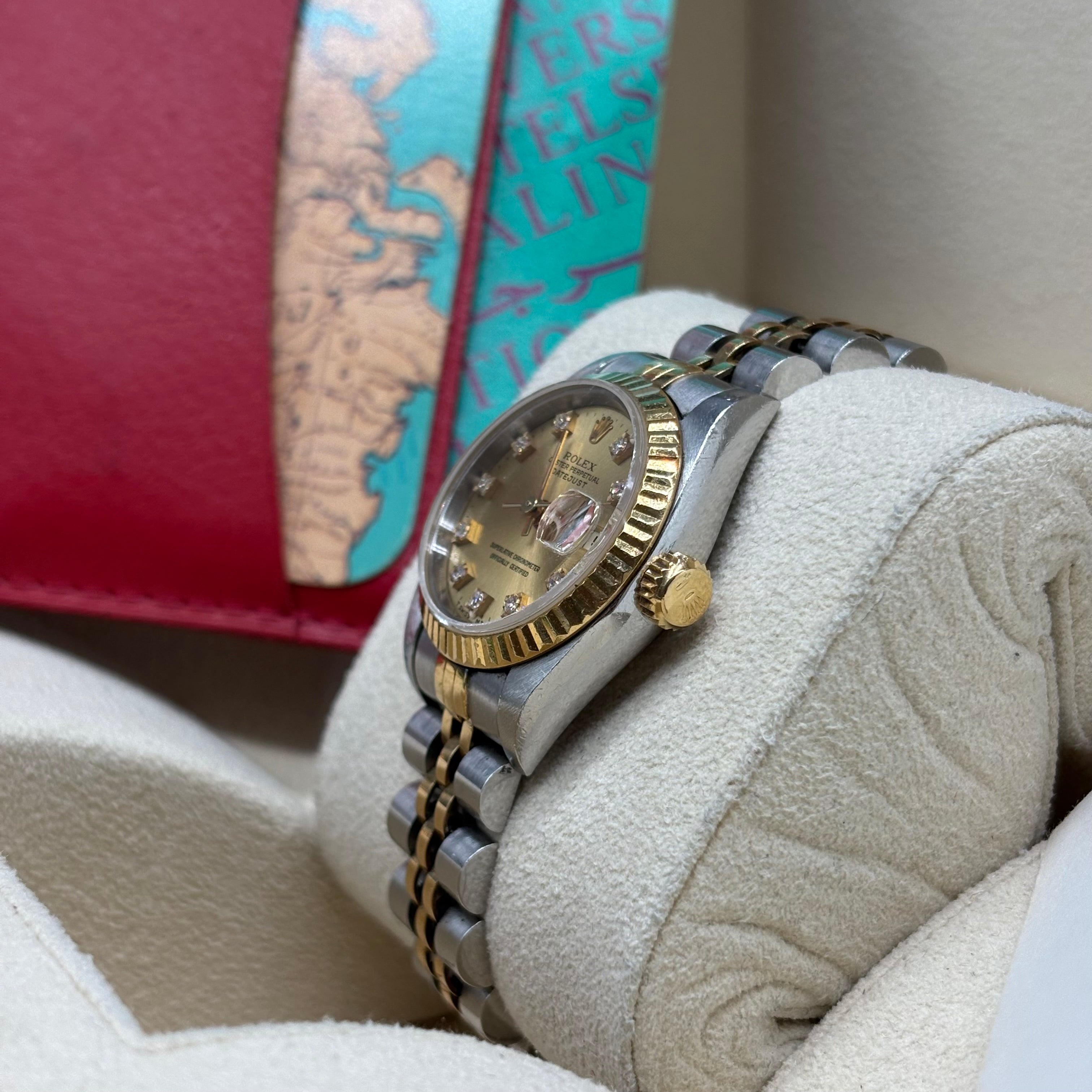 Rolex Lady-Datejust 26mm Two Tone Champagne Diamond Dial 69173 Complete Set