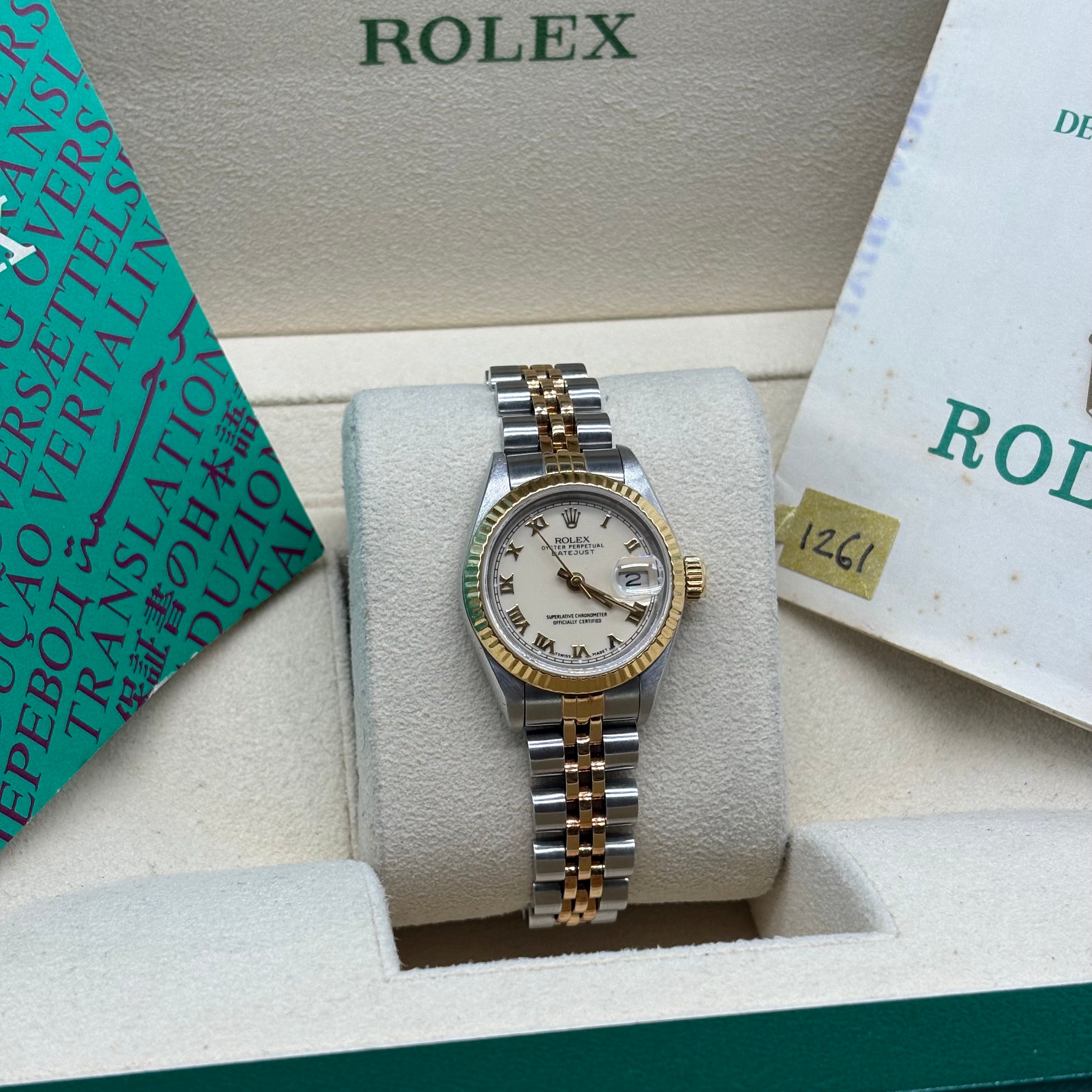 Rolex Lady-Datejust 26mm Ivory Roman Dial 69173 Complete Set