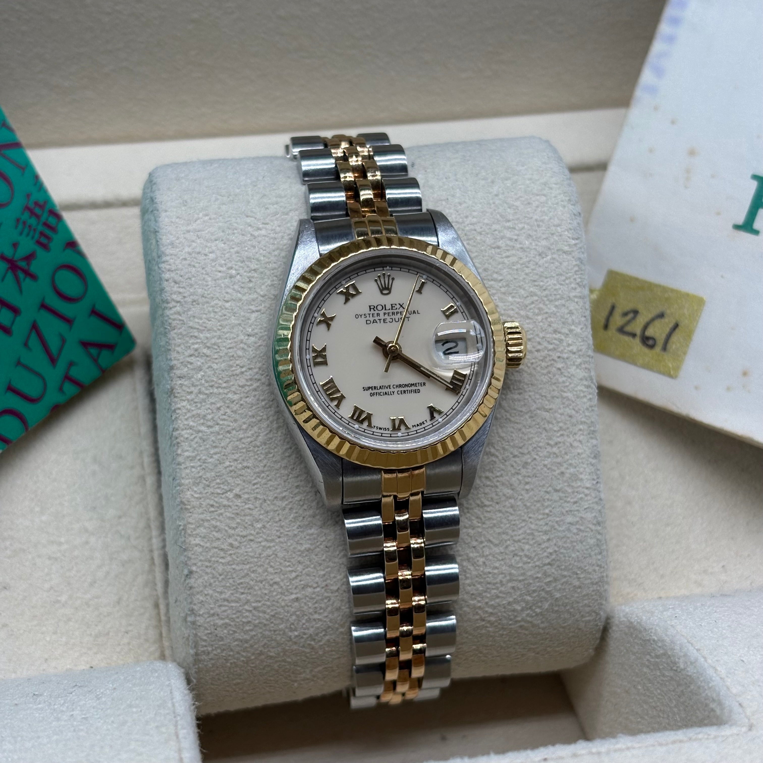 Rolex Lady-Datejust 26mm Ivory Roman Dial 69173 Complete Set