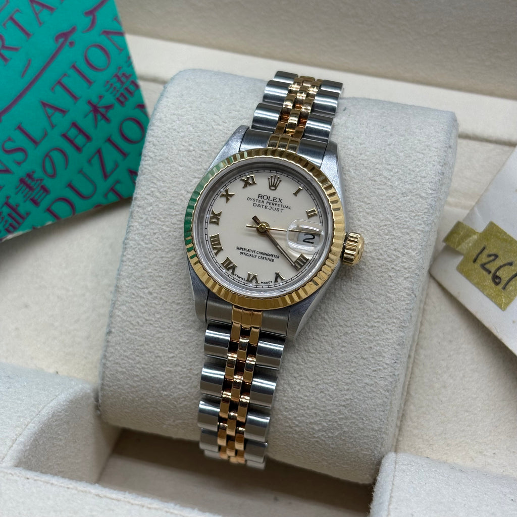 Rolex Lady-Datejust 26mm Ivory Roman Dial 69173 Complete Set
