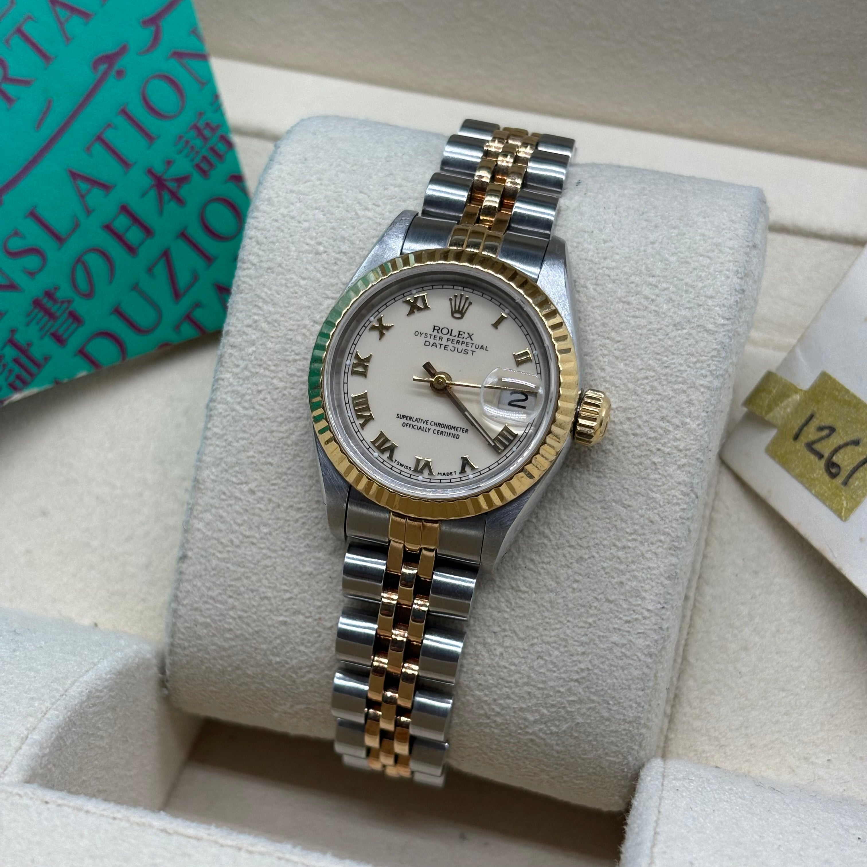 Rolex Lady-Datejust 26mm Ivory Roman Dial 69173 Complete Set
