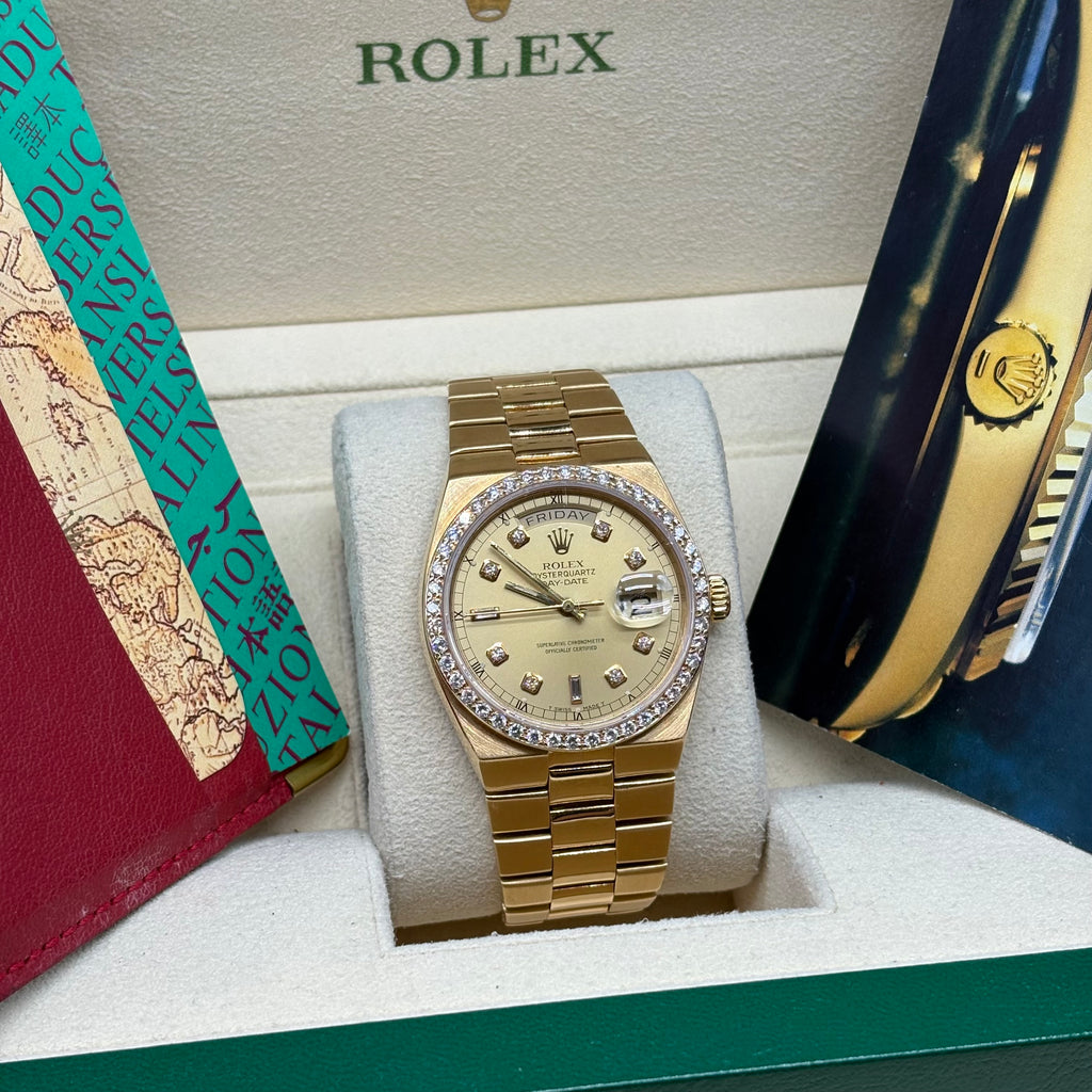 Rolex Day-Date Oysterquartz 36mm 18k Solid Gold Factory Diamond Dial / Bezel 19018N