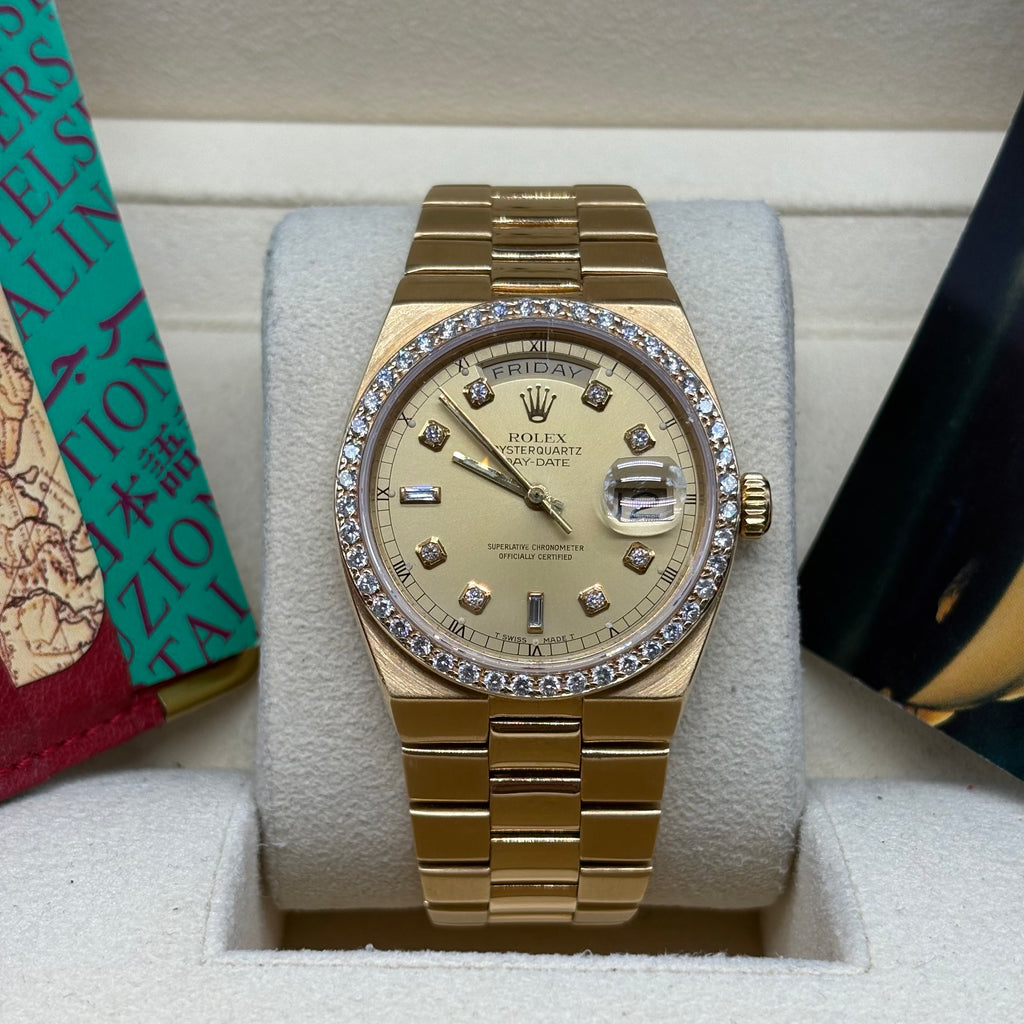 Rolex Day-Date Oysterquartz 36mm 18k Solid Gold Factory Diamond Dial / Bezel 19018N