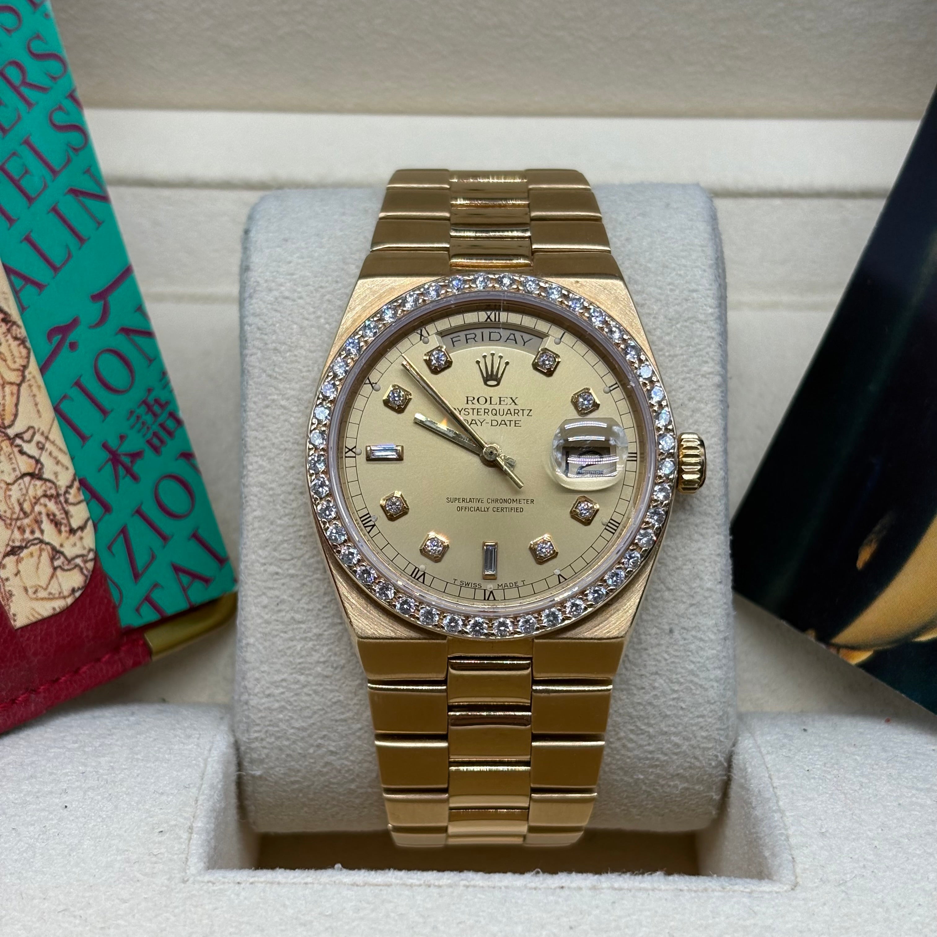 Rolex Day-Date Oysterquartz 36mm 18k Solid Gold Factory Diamond Dial / Bezel 19018N
