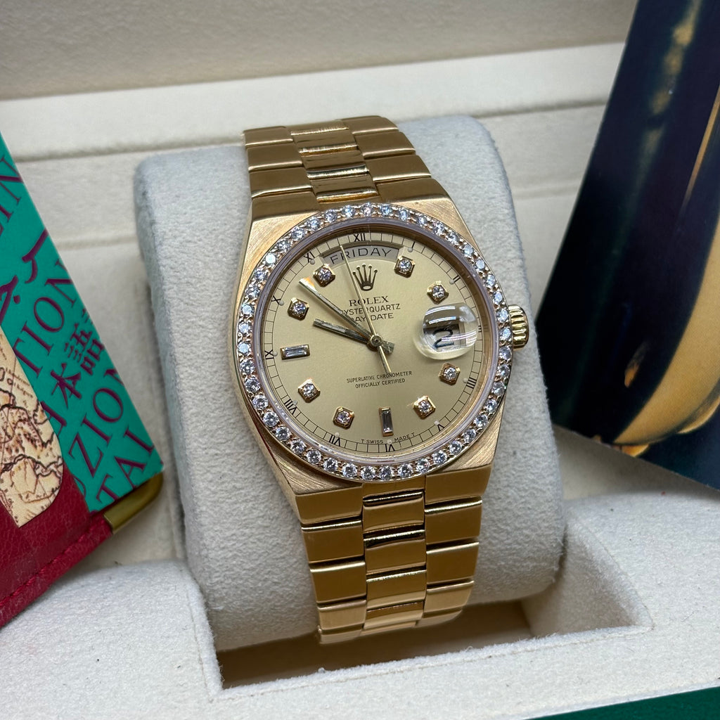 Rolex Day-Date Oysterquartz 36mm 18k Solid Gold Factory Diamond Dial / Bezel 19018N