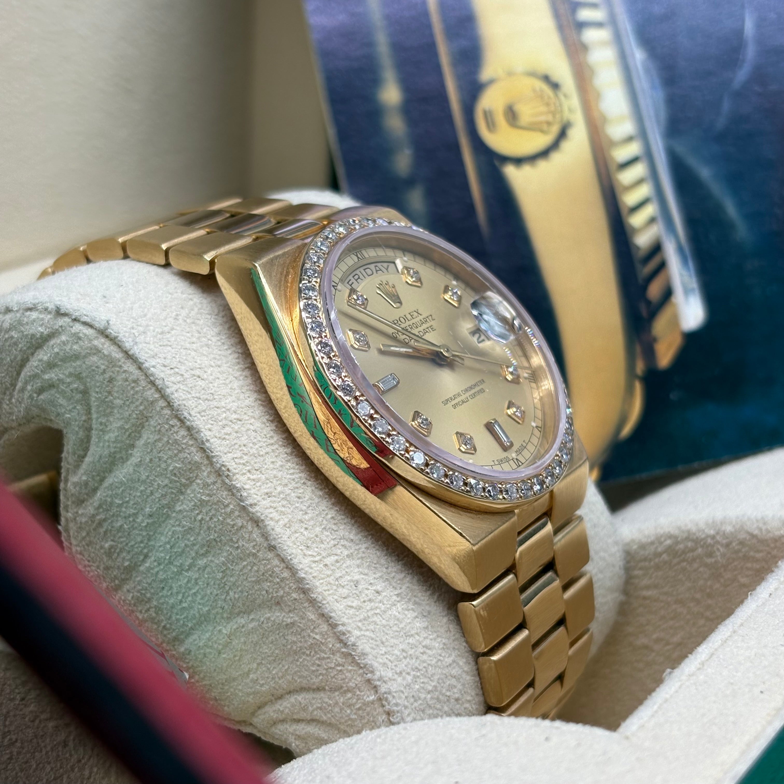 Rolex Day-Date Oysterquartz 36mm 18k Solid Gold Factory Diamond Dial / Bezel 19018N