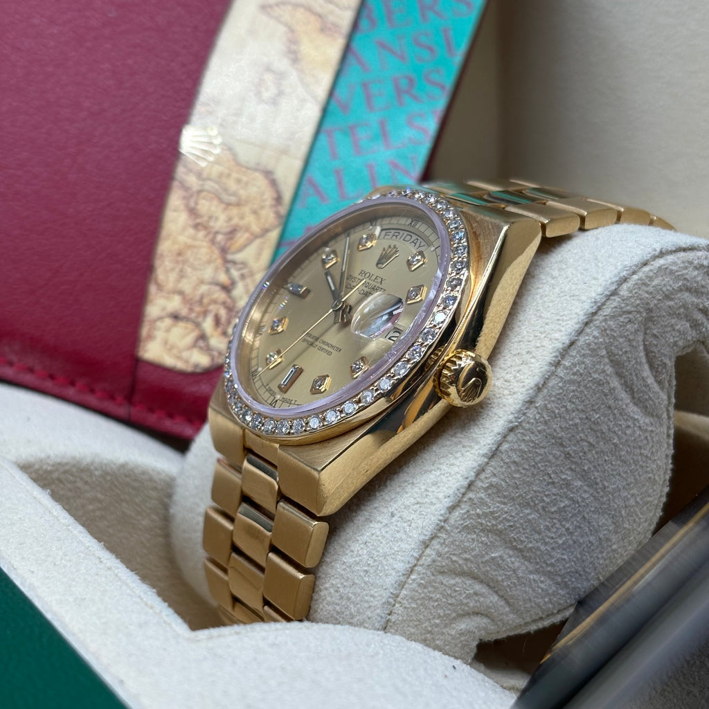 Rolex Day-Date Oysterquartz 36mm 18k Solid Gold Factory Diamond Dial / Bezel 19018N