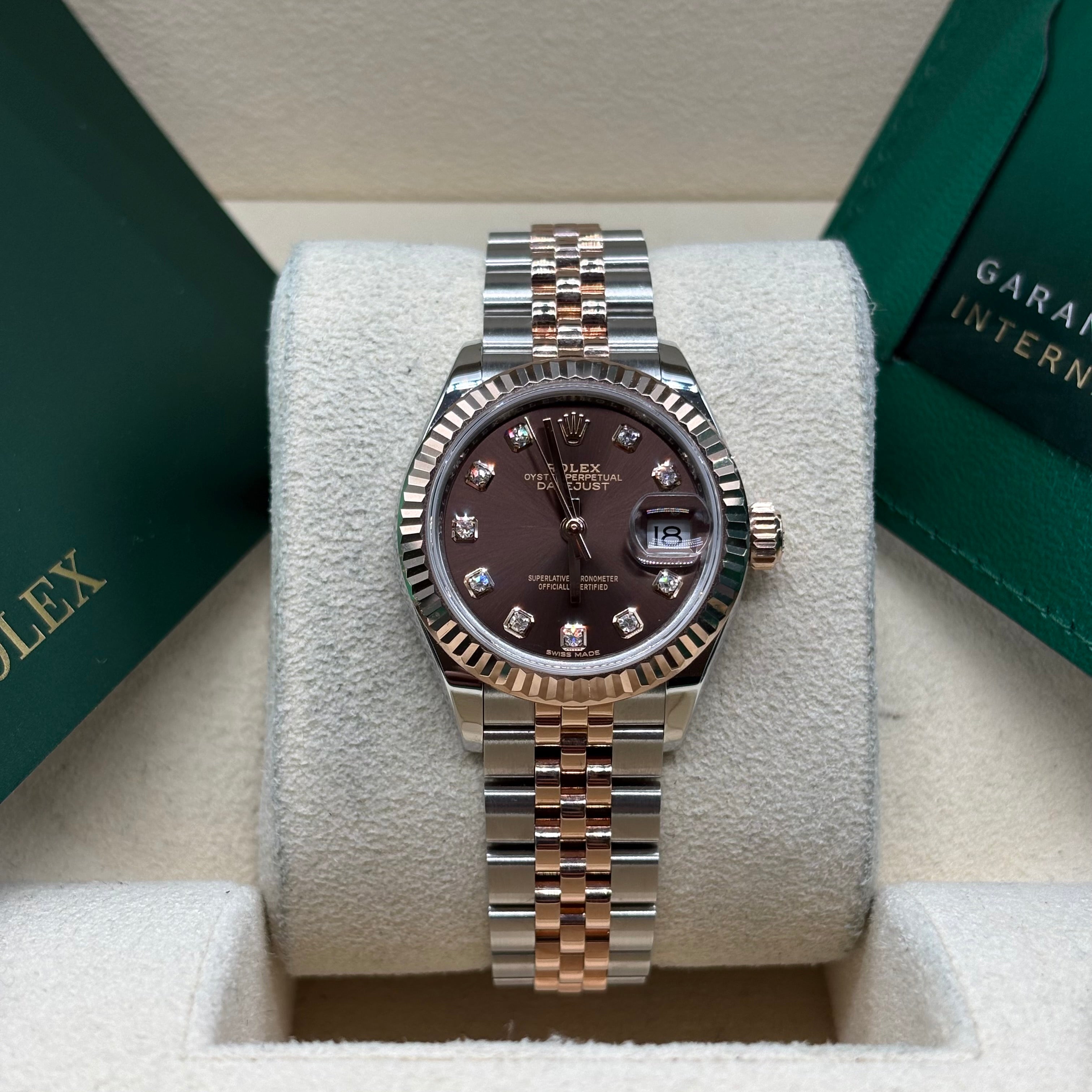 Rolex Lady-Datejust 28mm Two Tone Rose Gold Chocolate Diamond Dial 279171