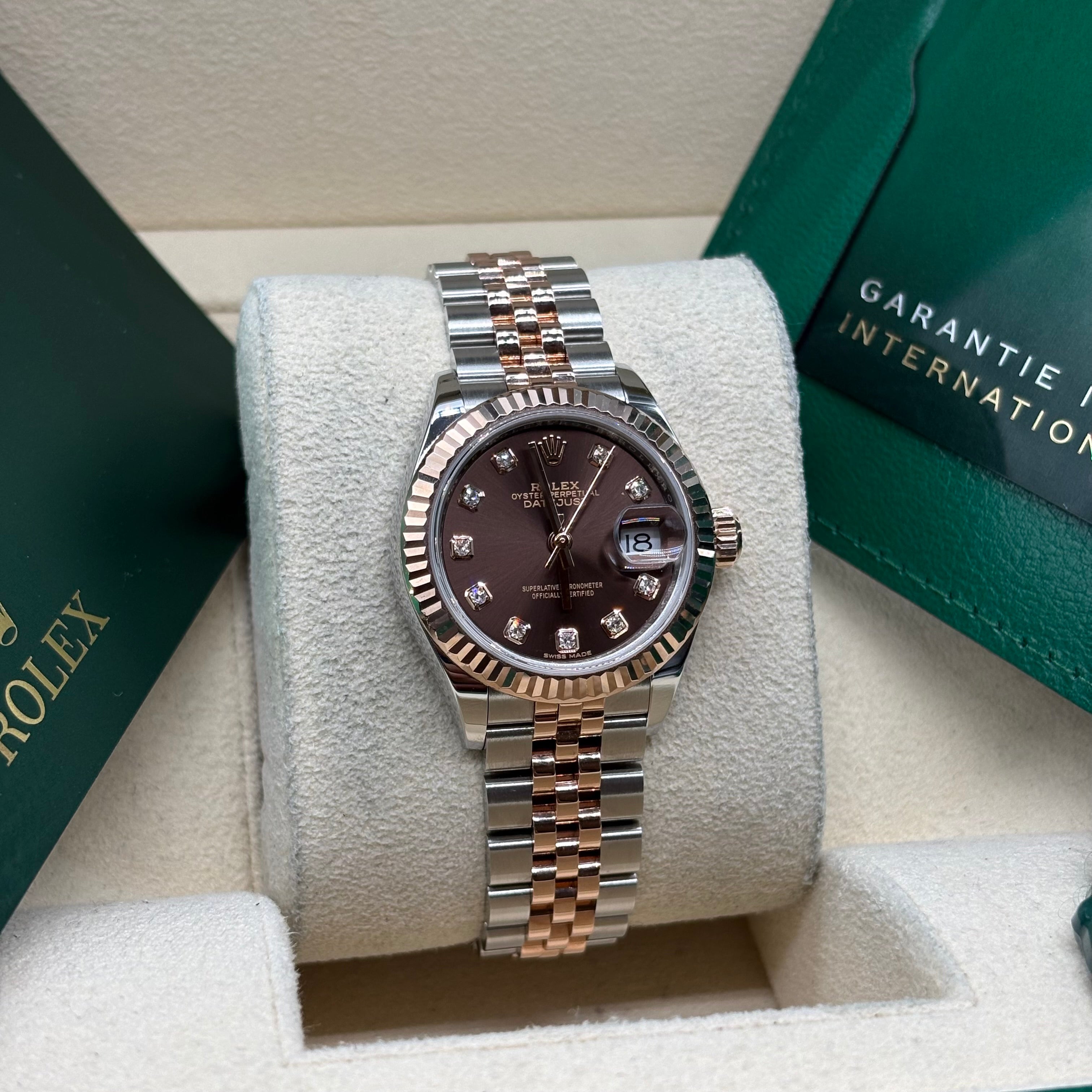 Rolex Lady-Datejust 28mm Two Tone Rose Gold Chocolate Diamond Dial 279171
