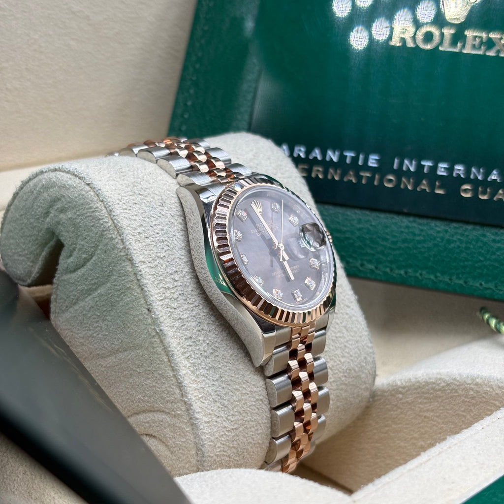 Rolex Lady-Datejust 28mm Two Tone Rose Gold Chocolate Diamond Dial 279171