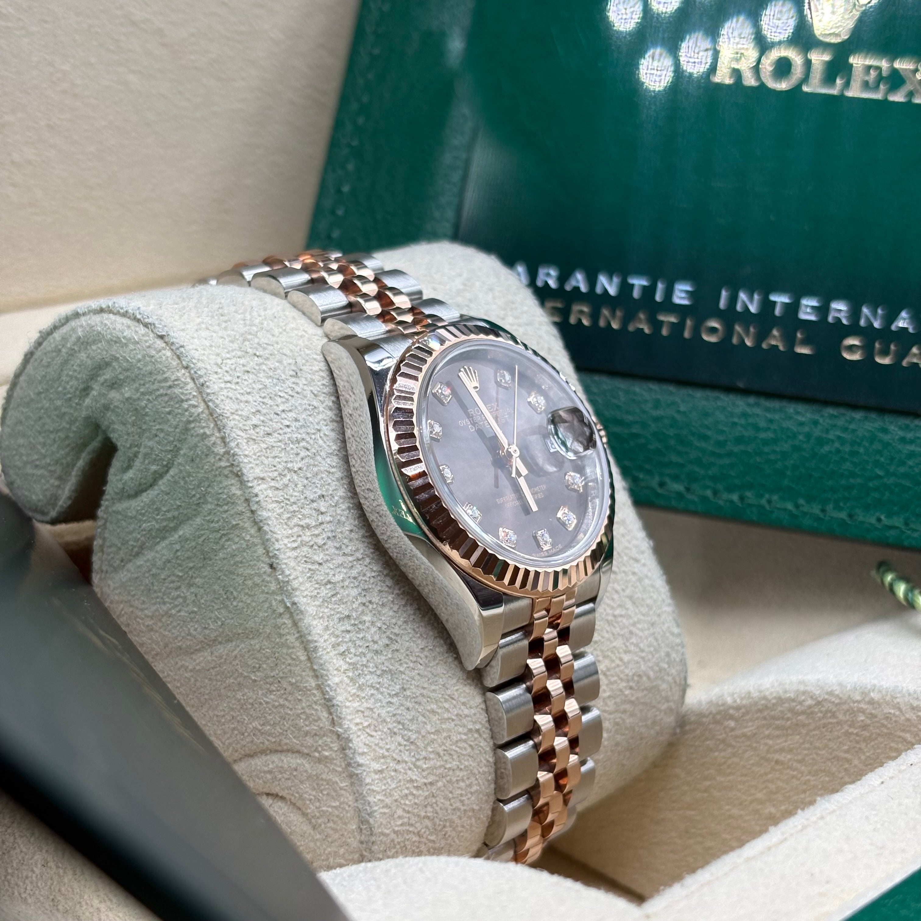 Rolex Lady-Datejust 28mm Two Tone Rose Gold Chocolate Diamond Dial 279171