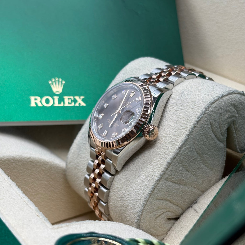 Rolex Lady-Datejust 28mm Two Tone Rose Gold Chocolate Diamond Dial 279171