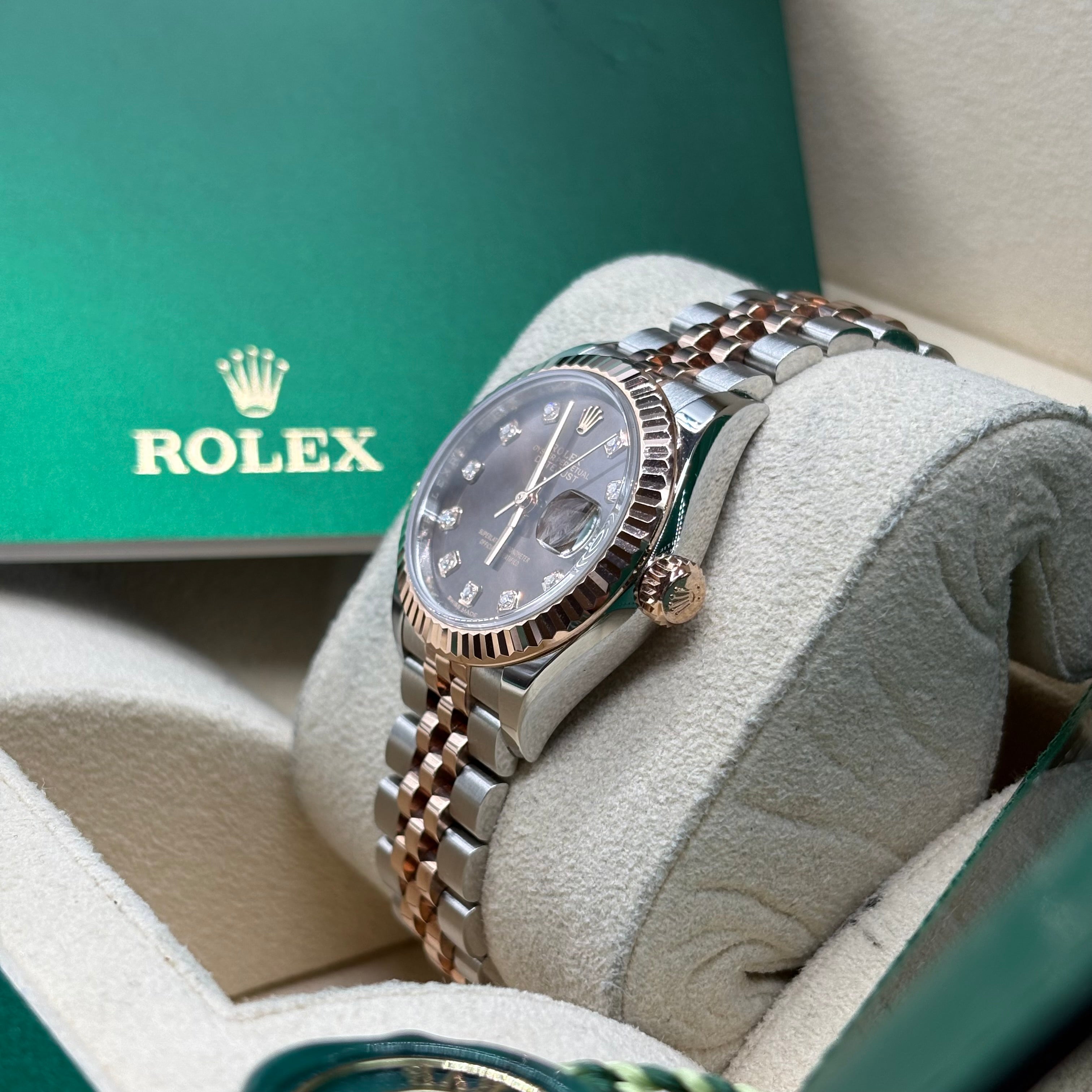Rolex Lady-Datejust 28mm Two Tone Rose Gold Chocolate Diamond Dial 279171