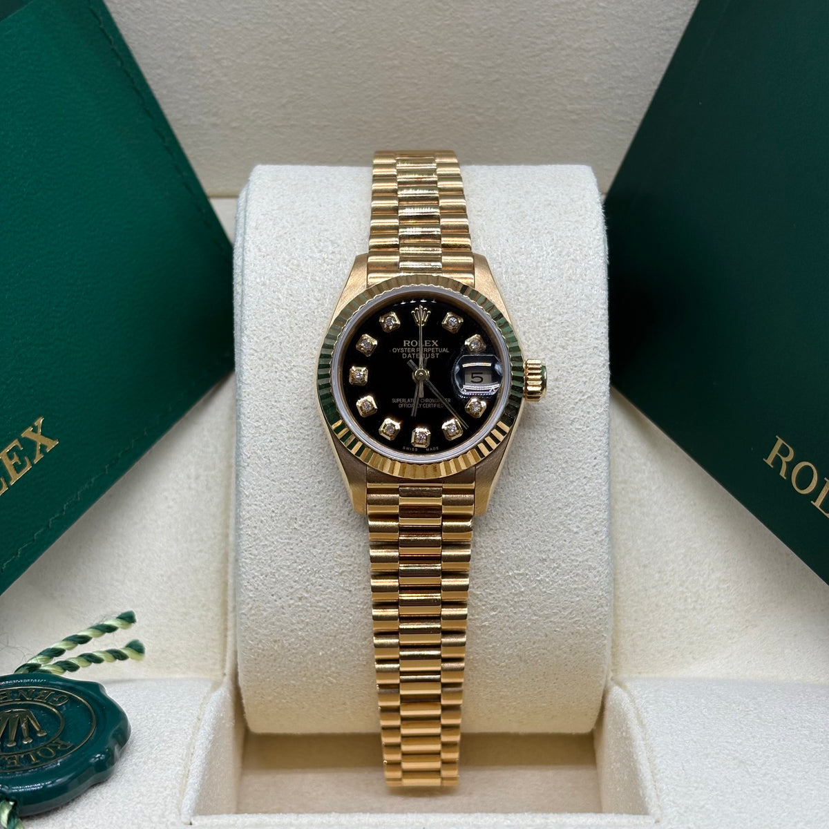 Rolex Lady-Datejust 26mm Black Diamond Dial 18kt Gold - Ref. 69178