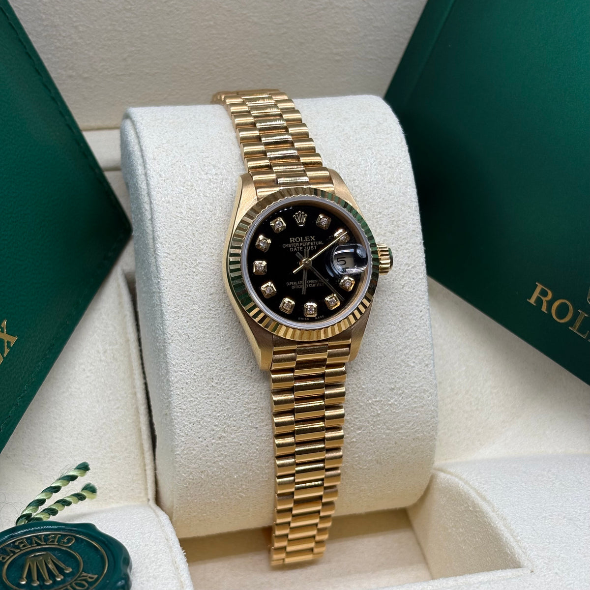 Rolex Lady-Datejust 26mm Black Diamond Dial 18kt Gold - Ref. 69178