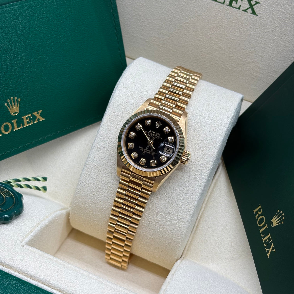 Rolex Lady-Datejust 26mm Black Diamond Dial 18kt Gold - Ref. 69178
