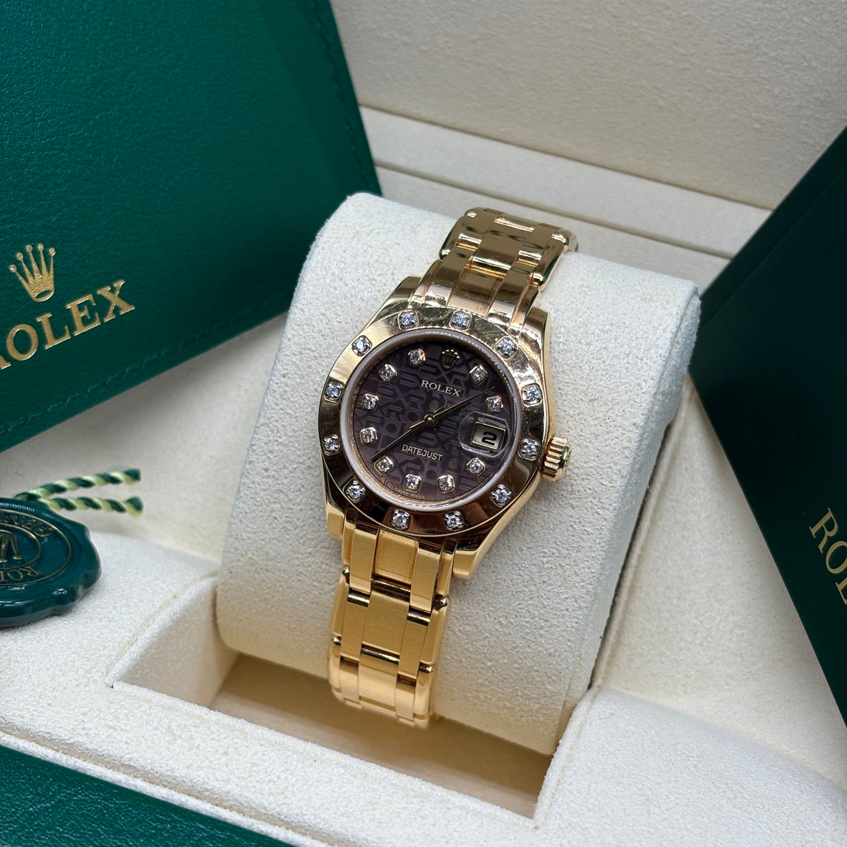 Rolex Pearlmaster 29mm Black Anniversary Diamond Dial Solid 18kt Gold - Ref. 80318