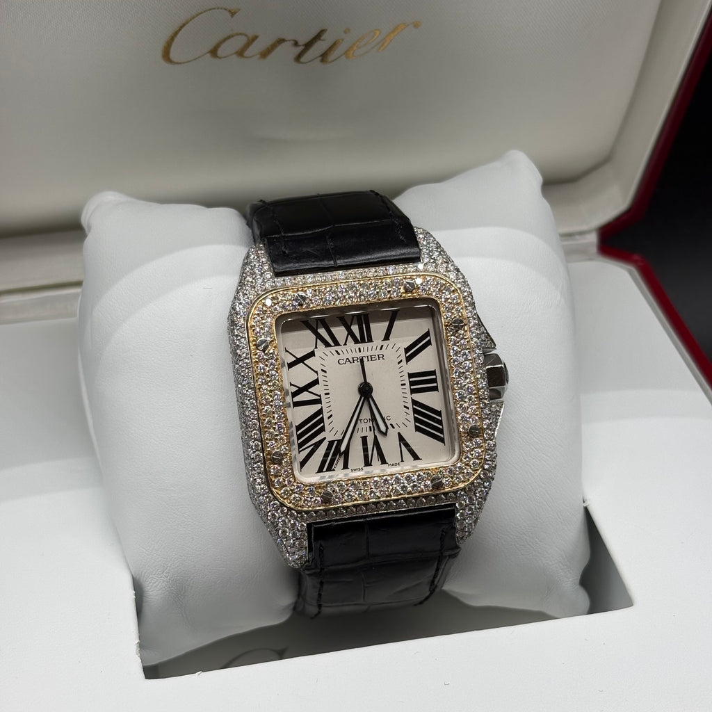 Cartier Santos Large Silver Roman Dial Diamond Two-Tone - Ref. W2SA0006