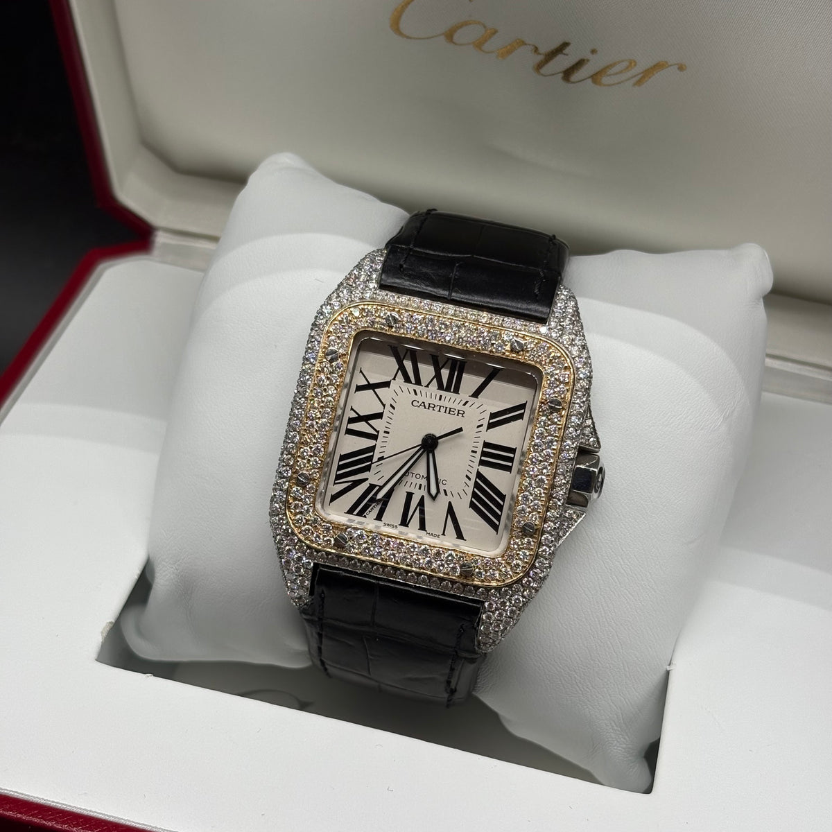 Cartier Santos Large Silver Roman Dial Diamond Two-Tone - Ref. W2SA0006