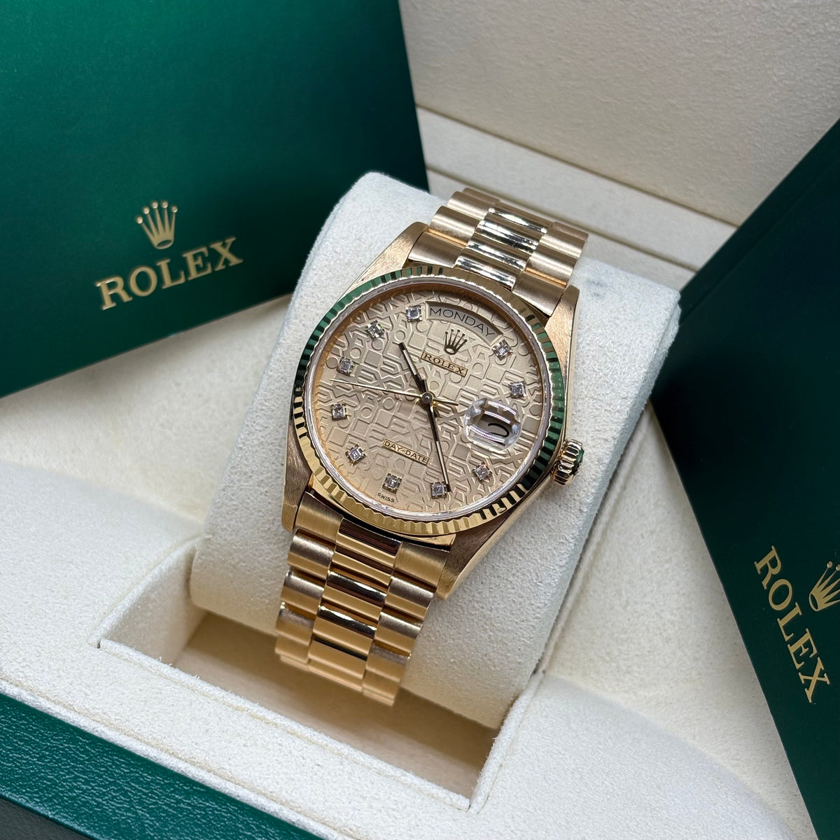 Rolex Day-Date 36mm 18k Solid Gold Factory Diamond Computer Dial 18038