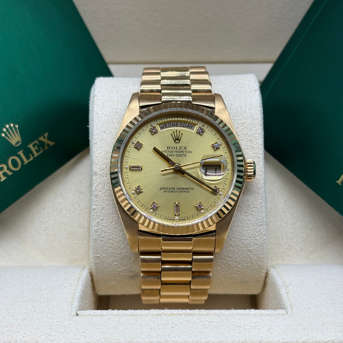 Rolex Day-Date 36mm 18k Solid Gold Factory Lemon Diamond Dial 18038